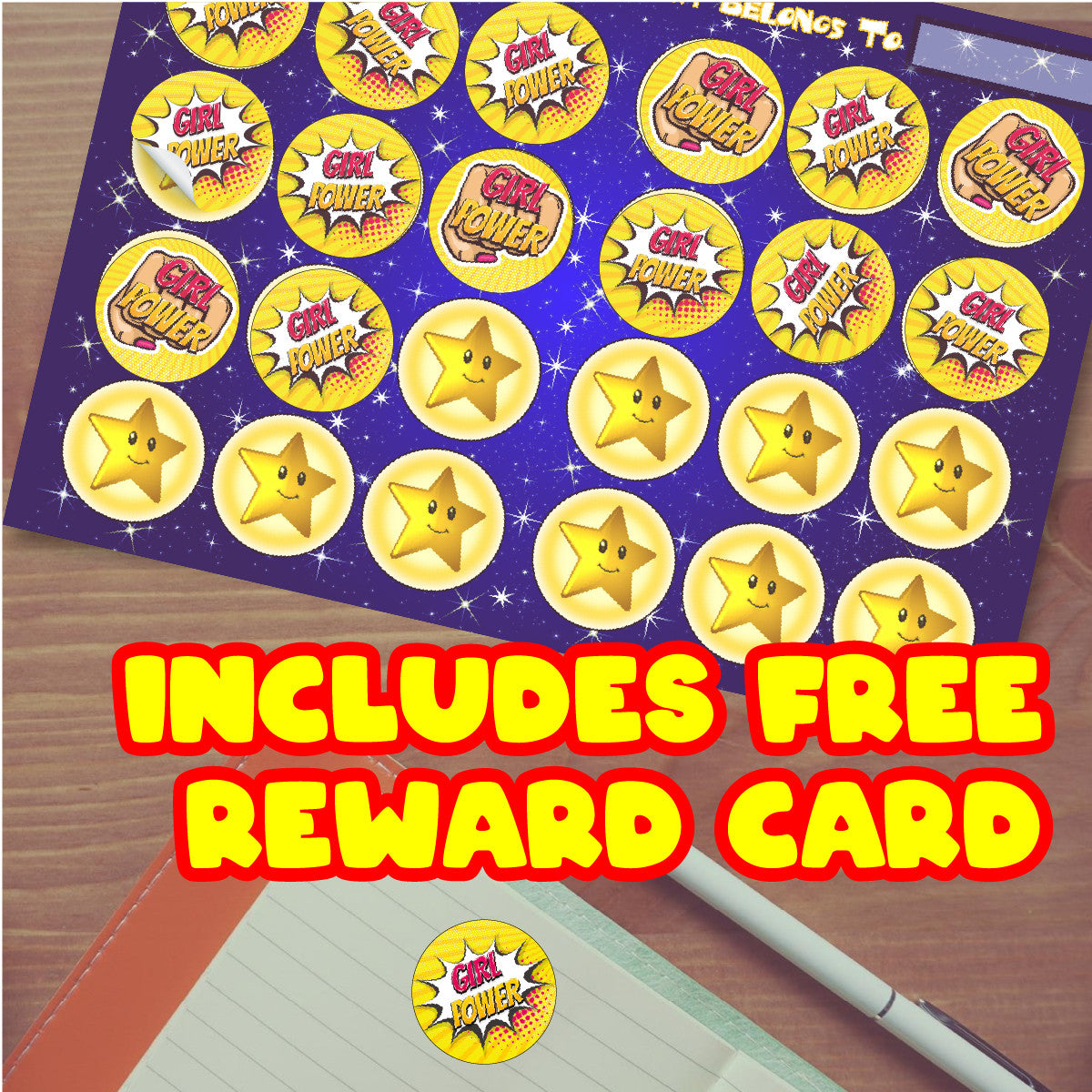 144 Girl Power 30mm Children's Reward Stickers for Teachers or Parents and Party Bags