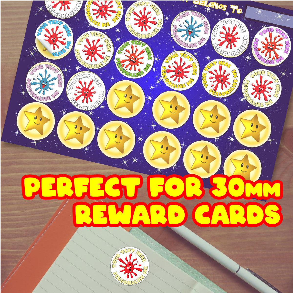 120 Jellybean Splat Scented Personalised Stickers - 30 mm - School Teachers Parents
