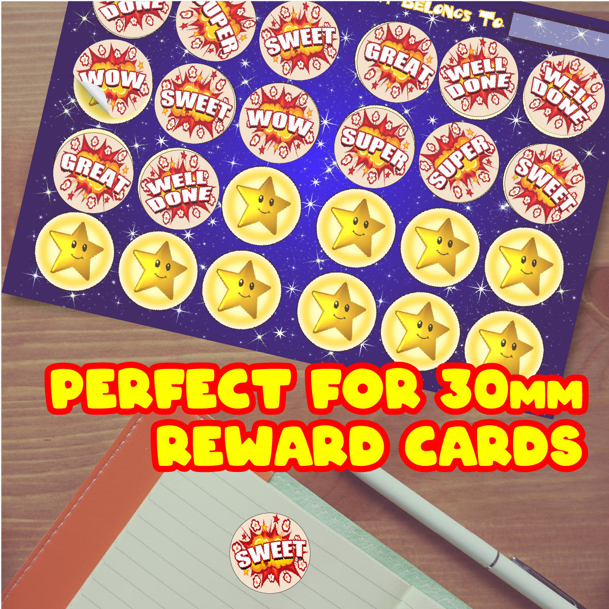 Sticker Stocker 120 Popcorn Praise Words 30mm Popcorn Scented Reward Stickers for Teachers, Parents and Party Bags