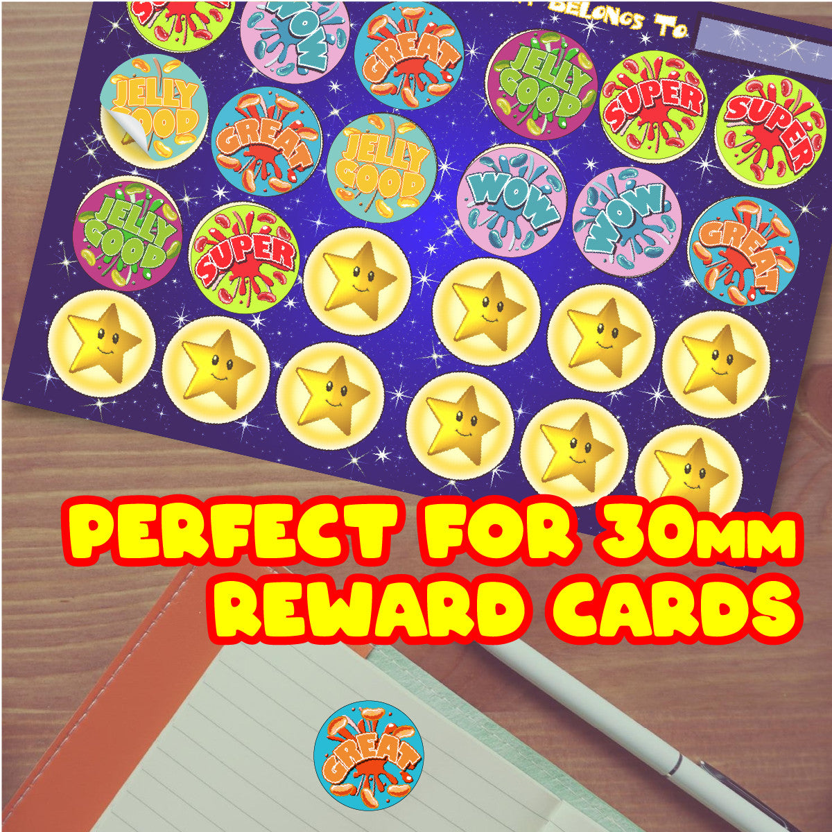120 Jellybean Burst Scented 30mm Reward Stickers for Teachers, Parents and Party Bags
