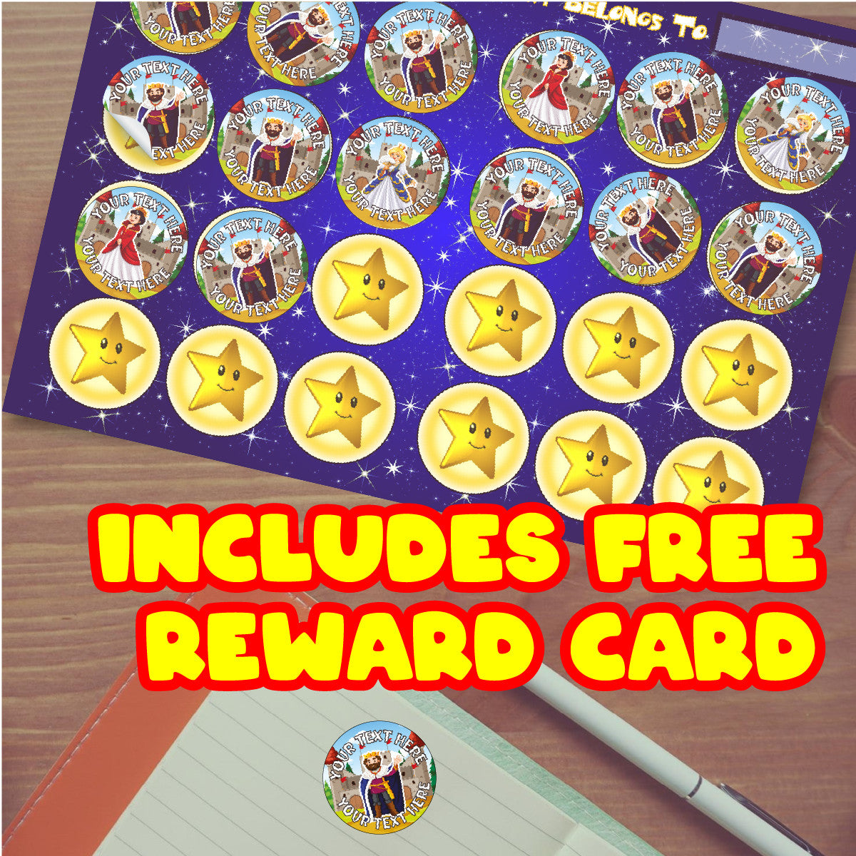 144 Queens and Kings Personalised - History Teacher Reward Stickers Size 30 mm