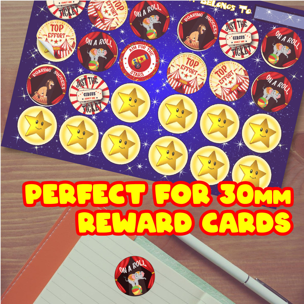 SNS02330 120 Circus Popcorn 30mm Popcorn Scented Reward Stickers for Teachers, Parents and Party Bags