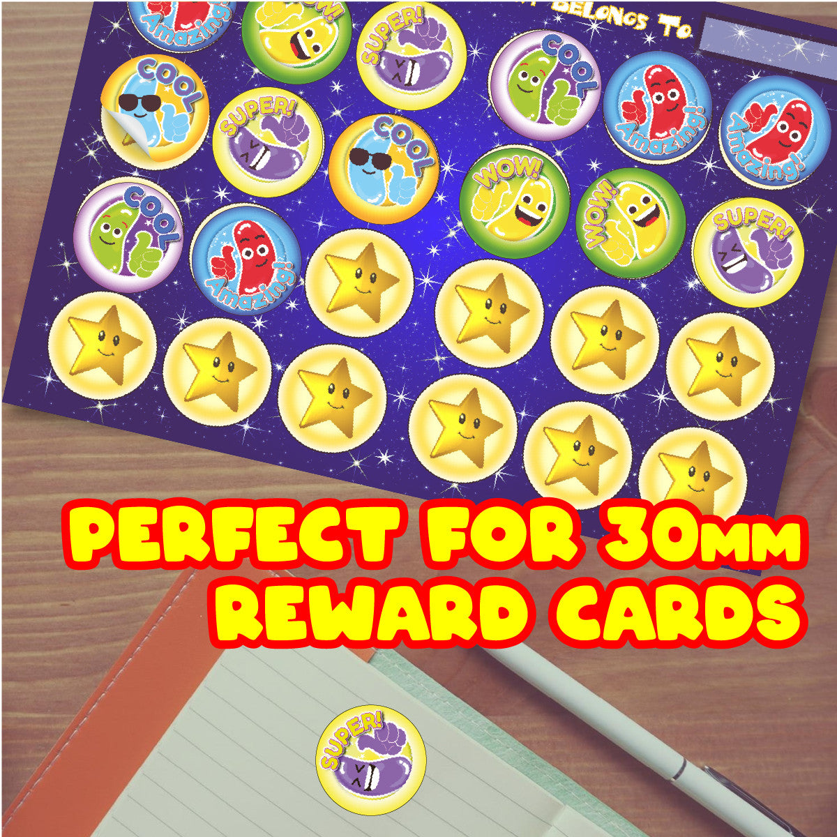 120 Cool Beans Jellybean Scented 30mm Reward Stickers for Teachers, Parents and Party Bags