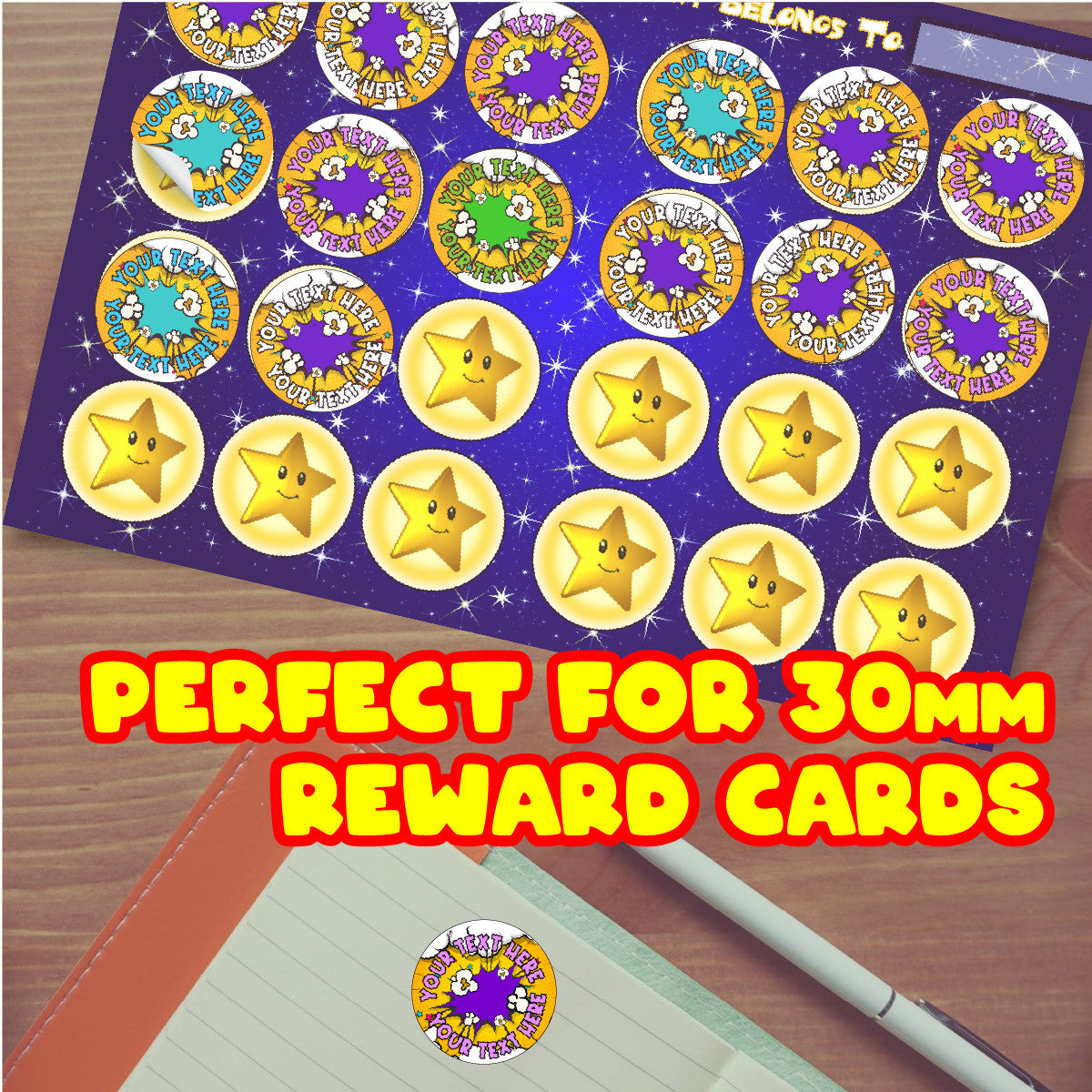 120 Popcorn POP! Scented Personalised Stickers - 30 mm - School Teachers Parents