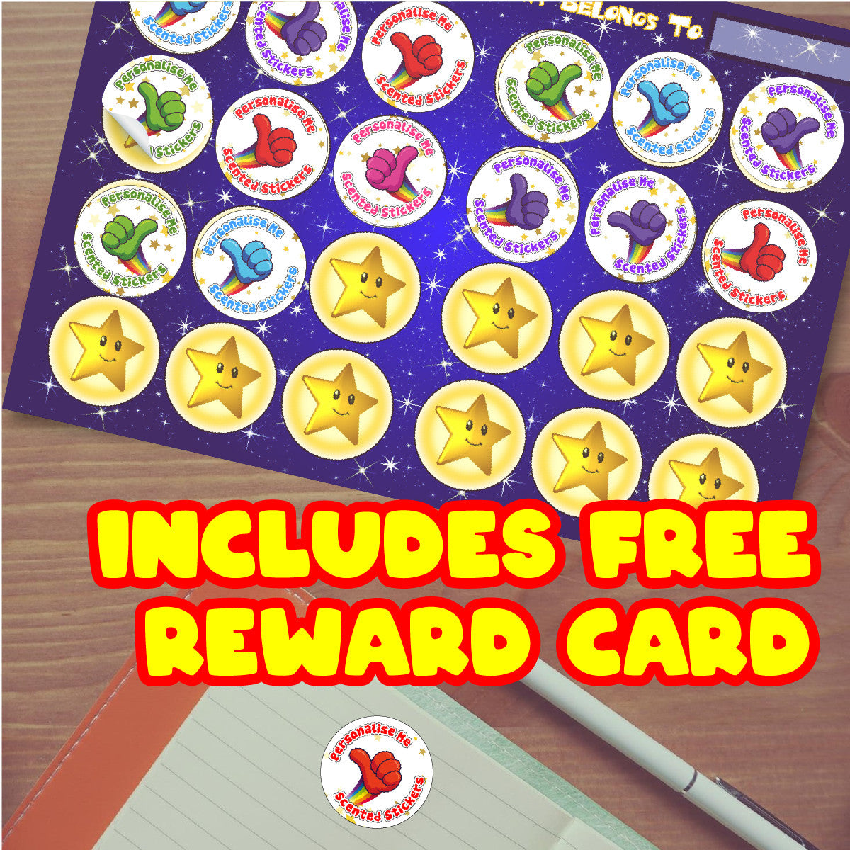 Sticker Stocker - 120 Mixed Berry Scented Personalised Stickers - Thumbs Up - Personalised 30 mm Scented Stickers - For Teachers Nursery Parents
