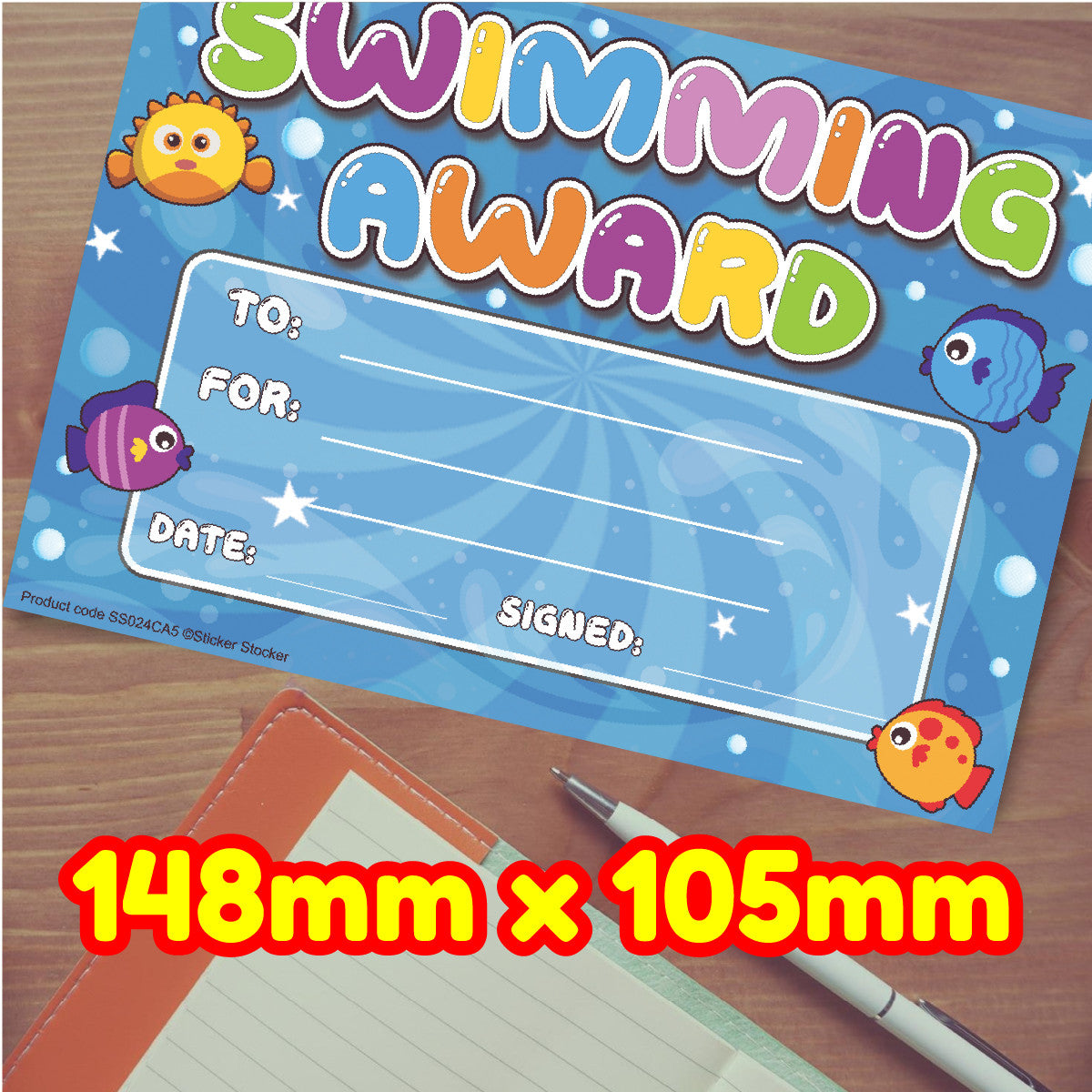 Sticker Stocker 30 Swimming Award certificates for school teachers, 250gsm A5 silk finish card