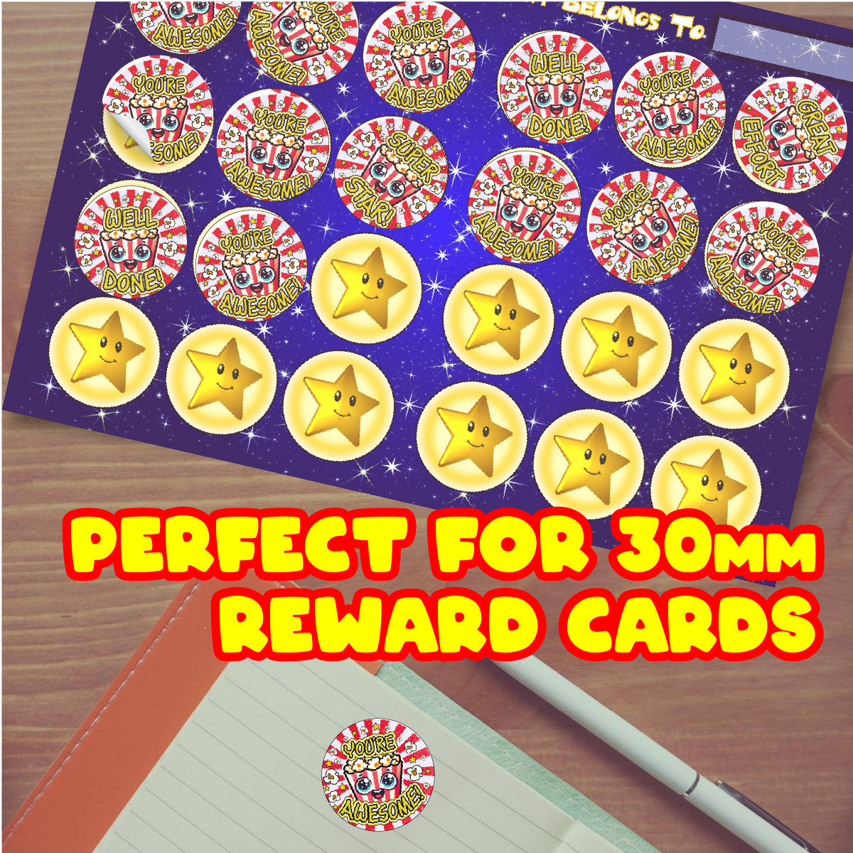 Sticker Stocker 120 Popcorn Starburst Praise 30mm Scented Reward Stickers for Teachers, Parents and Party Bags