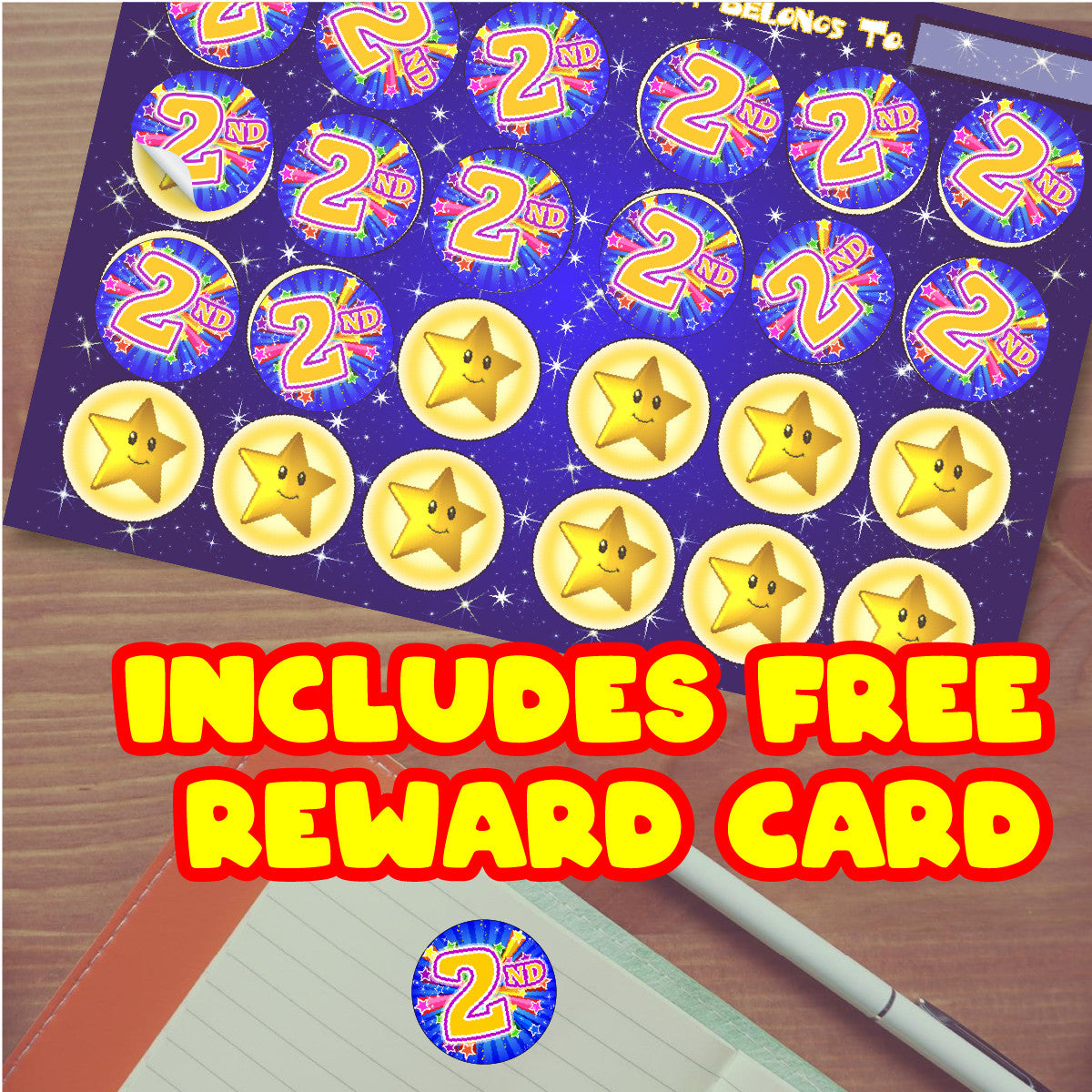 Sticker Stocker 144 2nd place Sports Day Star 30 mm Reward Stickers for Teachers, Parents and Schools