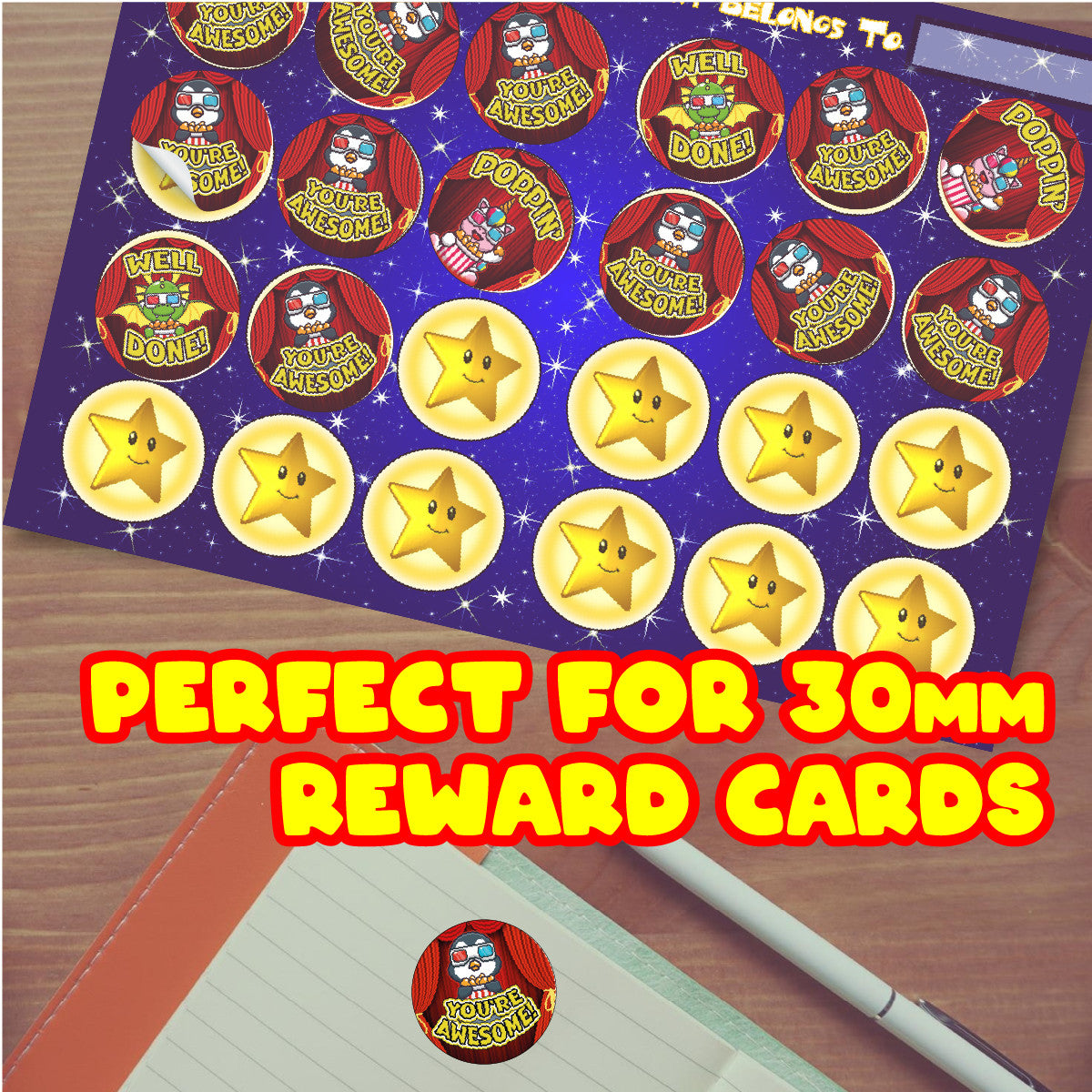 Sticker Stocker 120 Popcorn Cinema Praise 30mm Scented Reward Stickers for Teachers, Parents and Party Bags