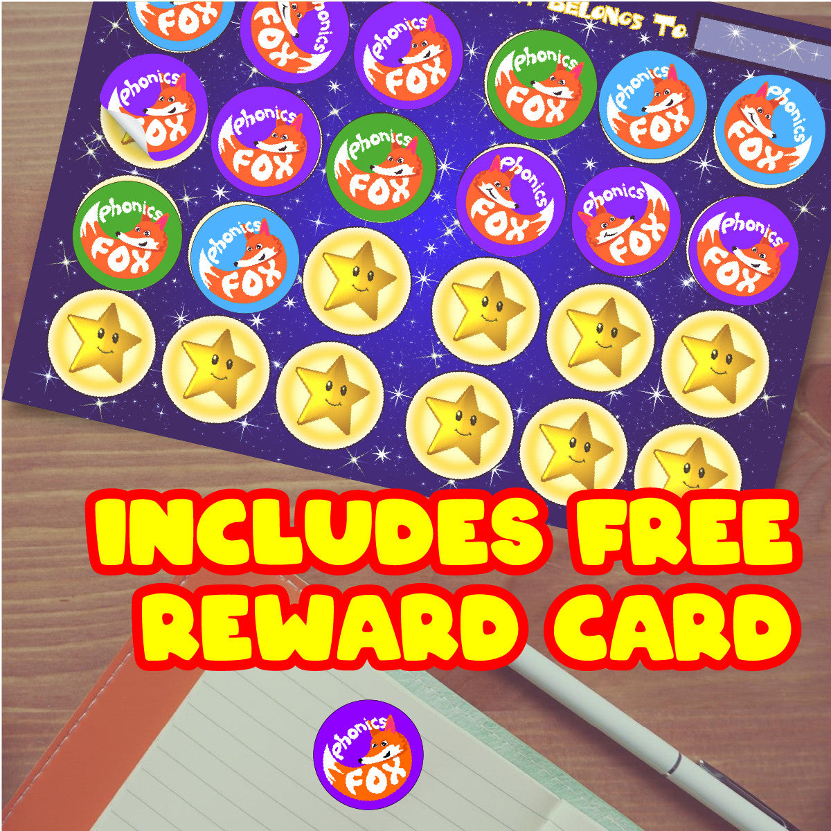 Sticker Stocker - 144 Phonics Fox - 30mm - Glossy Reward Literacy Stickers for Teachers & Parents