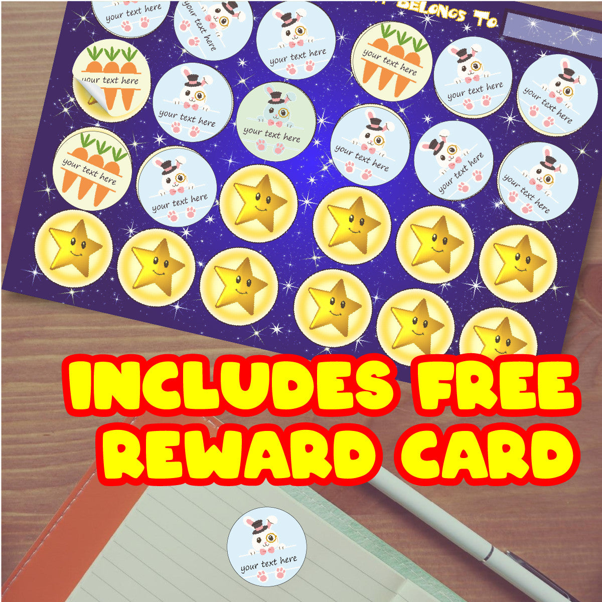 144 Monogram Easter Bunny 30mm Children's Reward Stickers for Teachers or Parents and Party Bags