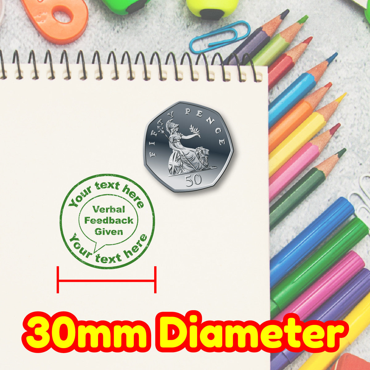 Personalised Stamp Verbal Feedback Given 30mm Self inking stamper for School Teachers, Parents and Nursery