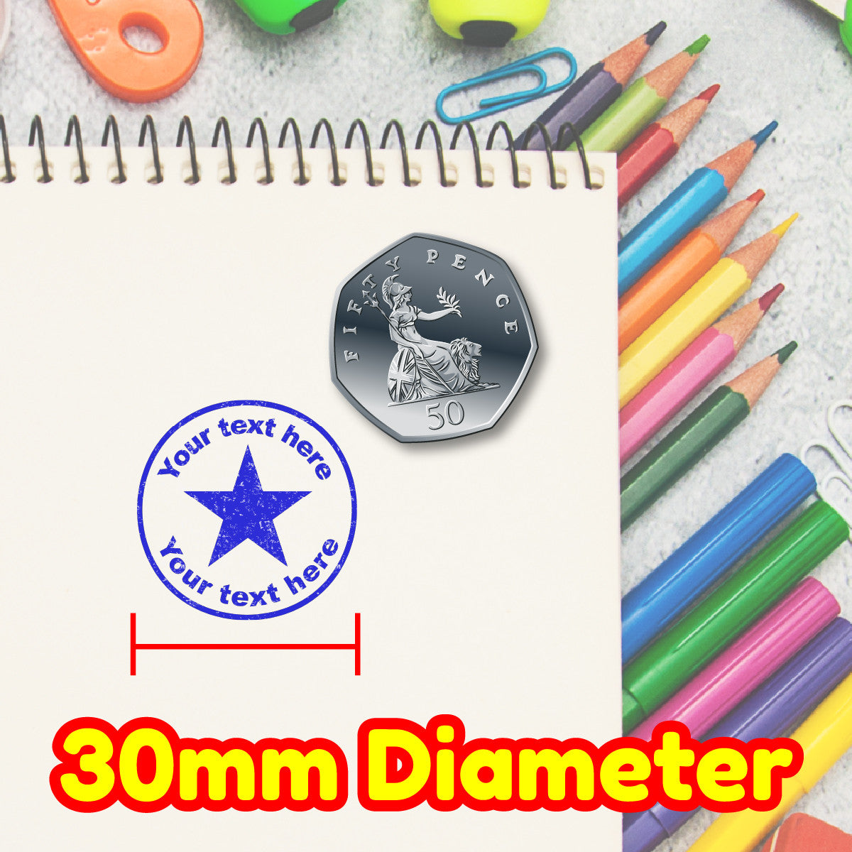 Personalised Stamp Solid Star 30mm Self inking stamper for School Teachers, Parents and Nursery