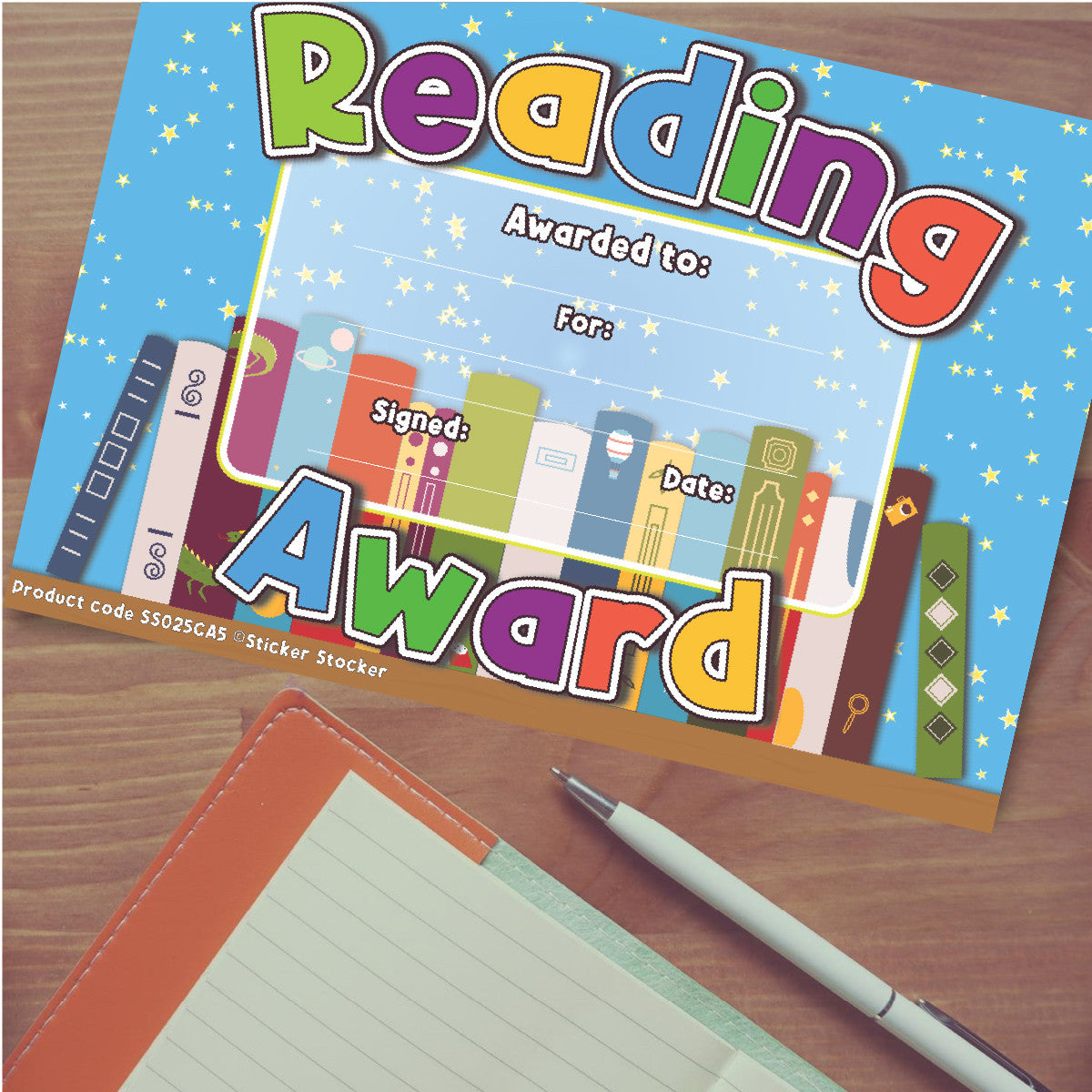 Sticker Stocker 30 Reading Award certificates for school teachers, 250gsm A5 silk finish card