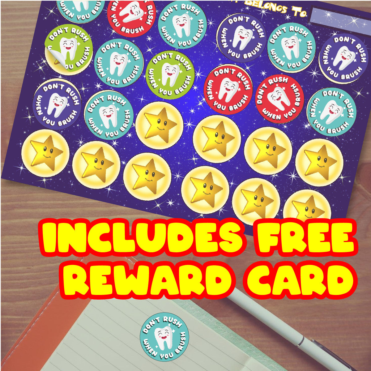 Sticker Stocker 144 Don't Rush When you Brush 30mm Reward Stickers for Teachers, Parents Dentist and Party Bags
