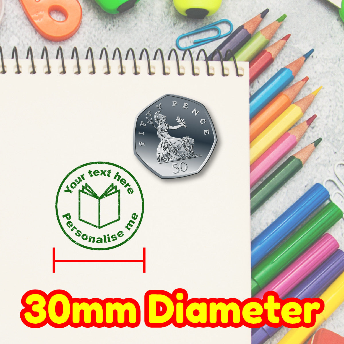 Sticker Stocker - Personalised Stamp Open Book 30mm Self inking stamper for School Teachers, Parents and Nursery