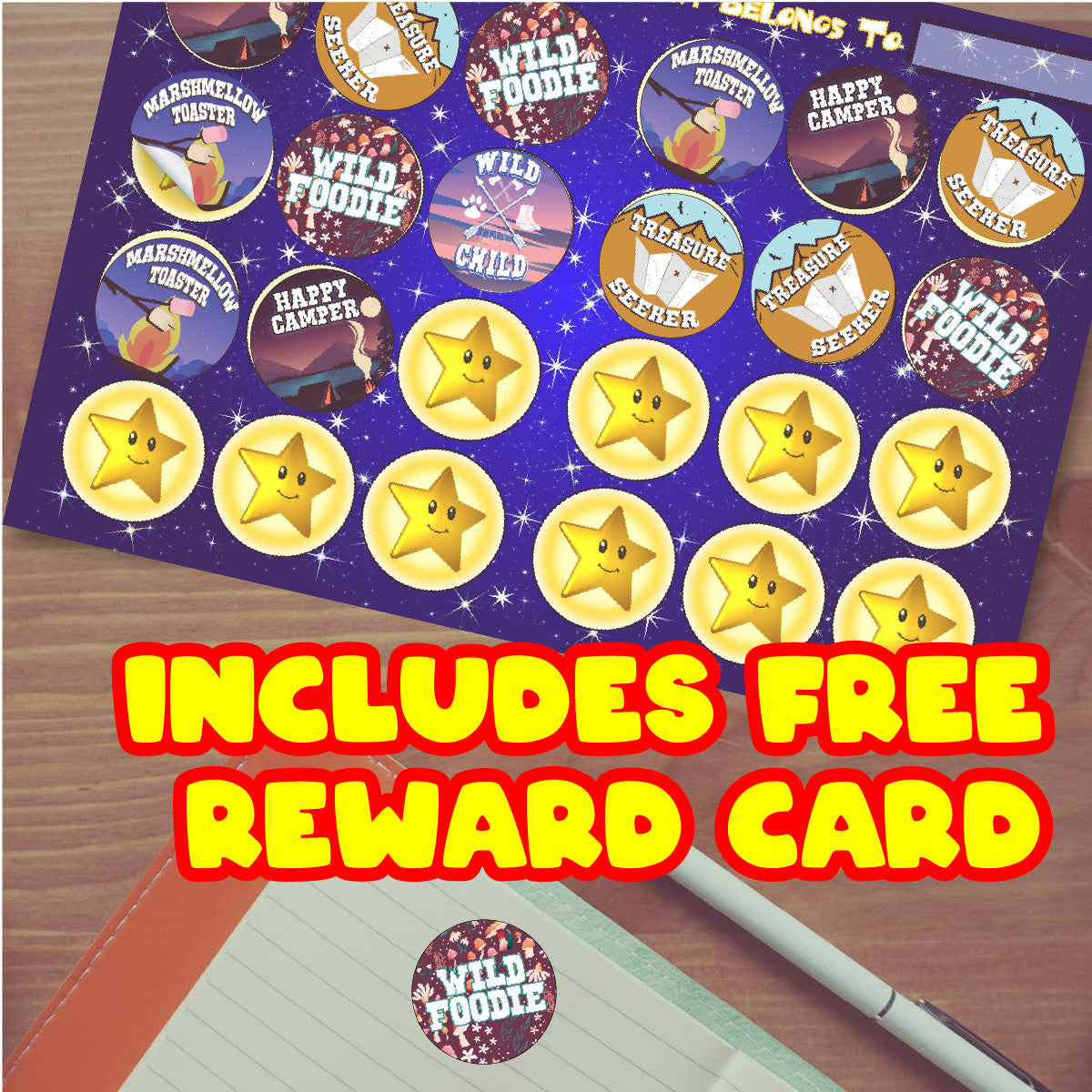 Sticker Stocker - 144 Wild Child Adventure Camping Stickers - 30mm - Glossy Reward Stickers for Scouts Forest School