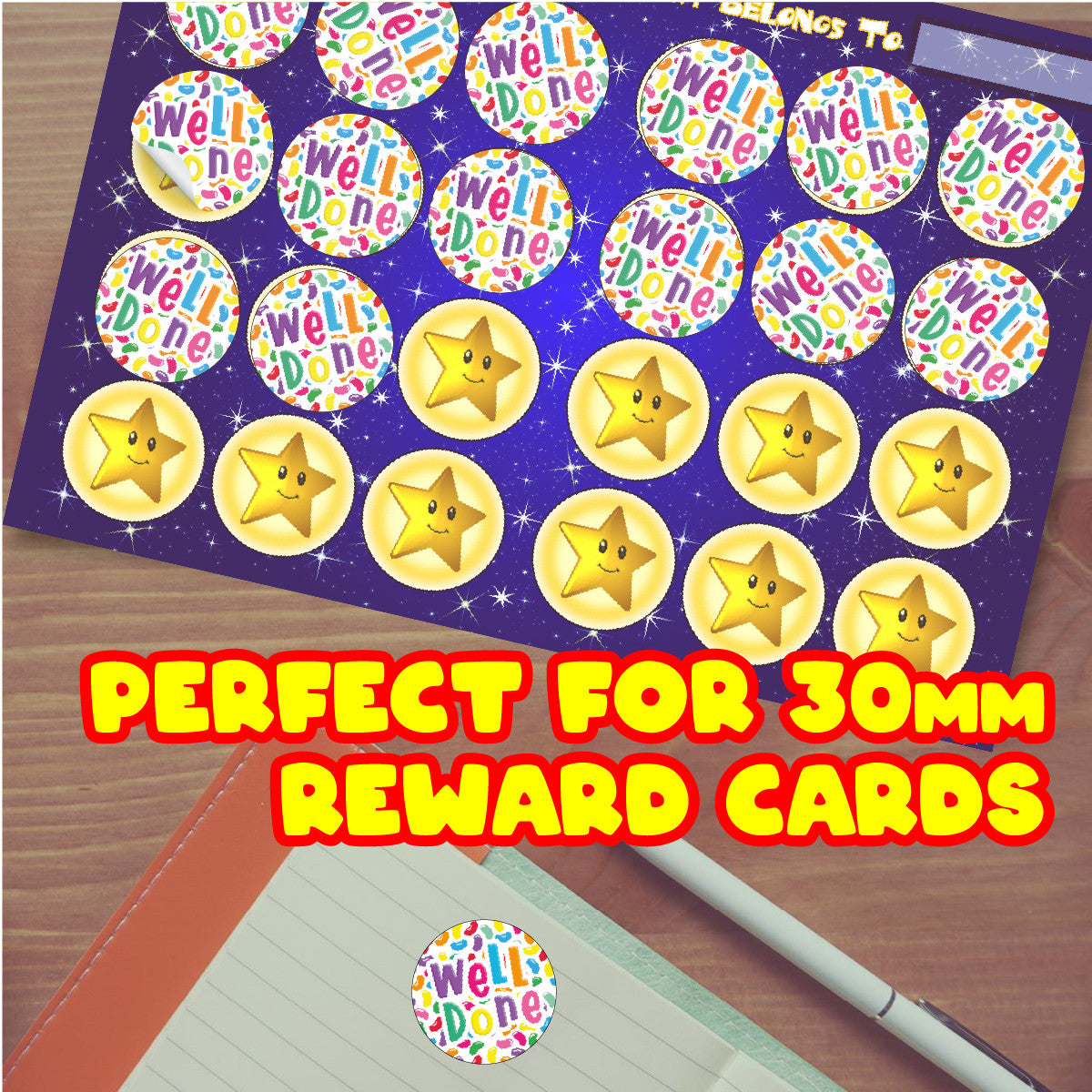 120 Well Done Jellybean Scented 30mm Reward Stickers for Teachers, Parents and Party Bags