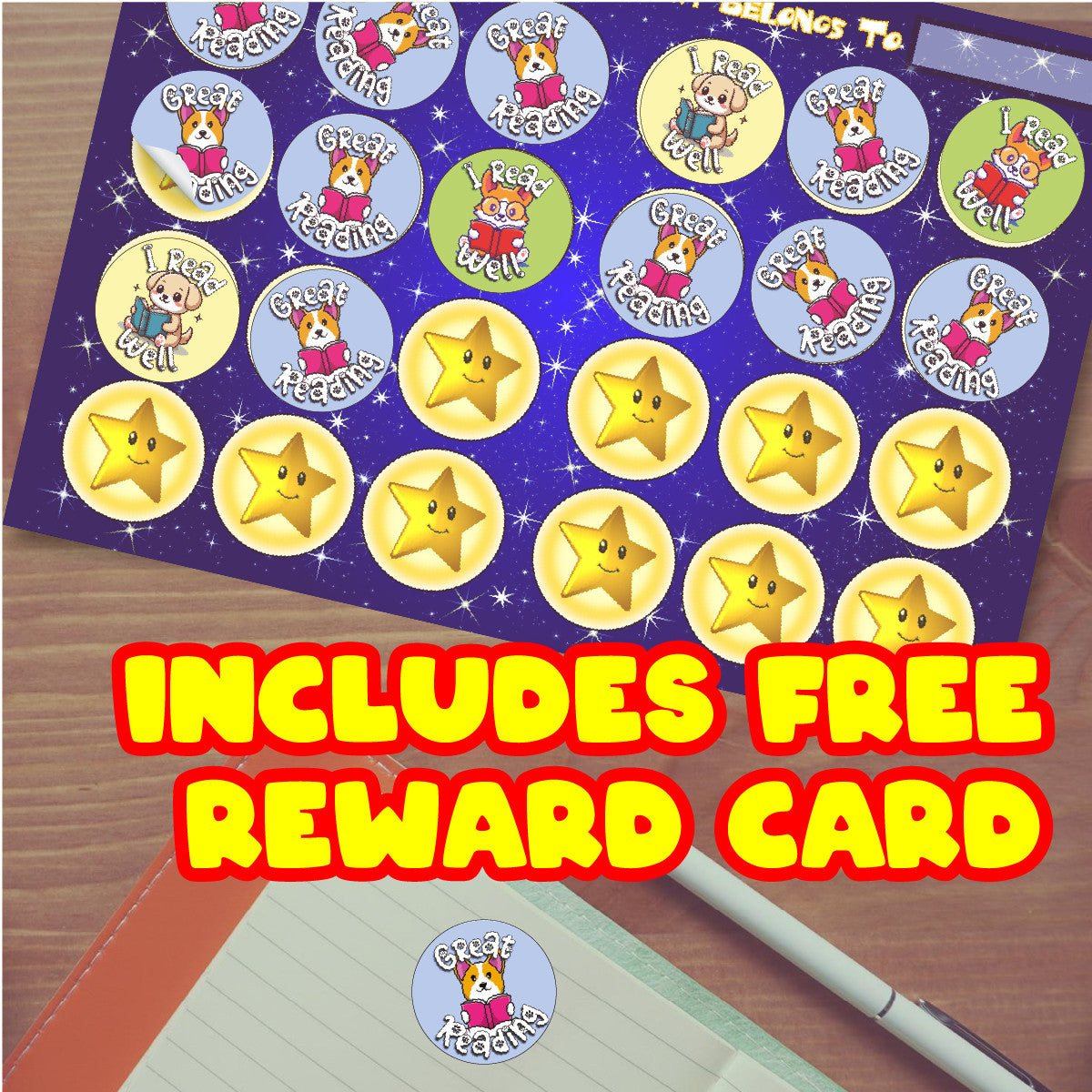 144 Reading Dogs 30 mm Reward Stickers for Teachers, Parents and Schools
