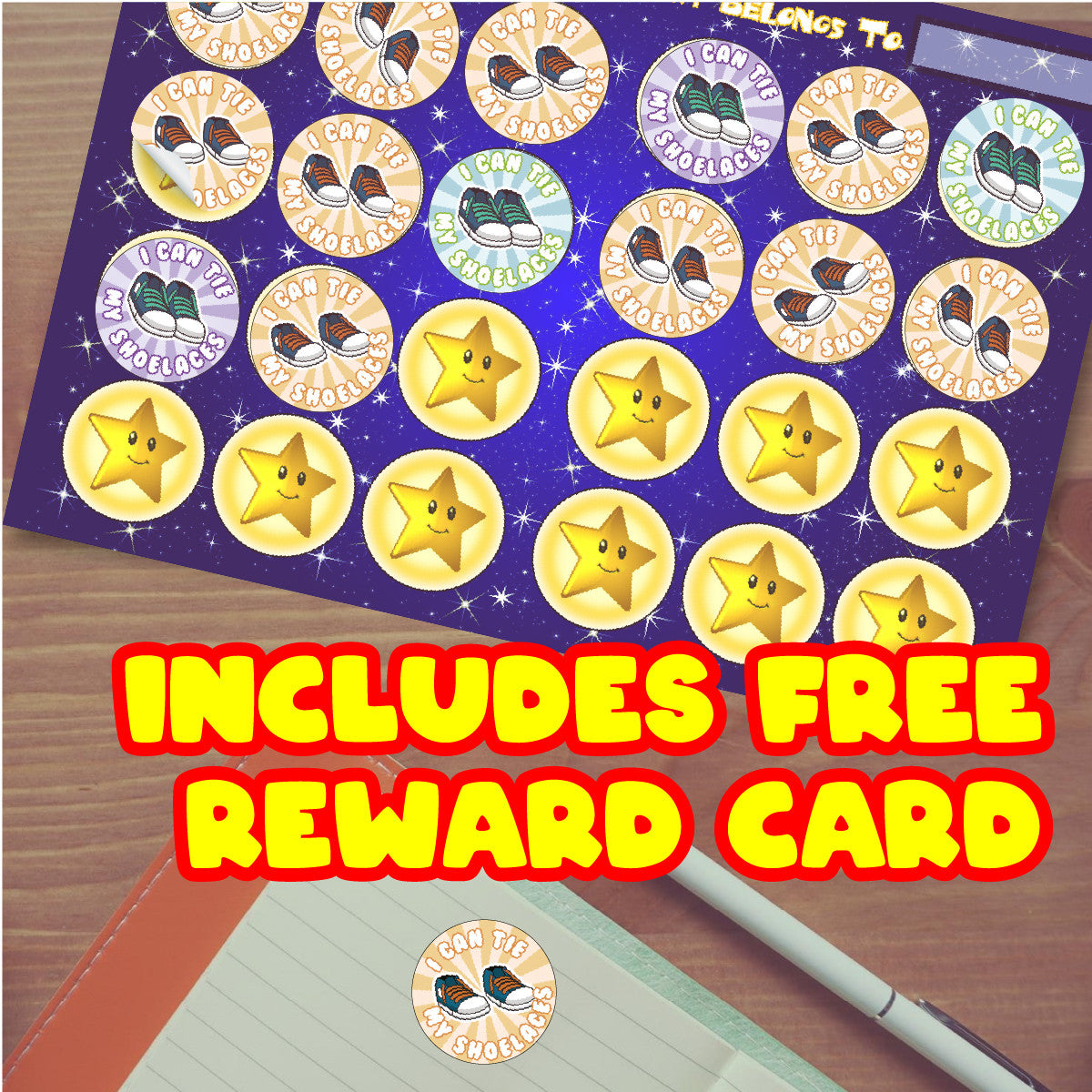 144 I Can Tie My Shoelaces 30 mm Reward Stickers for Teachers and Parents