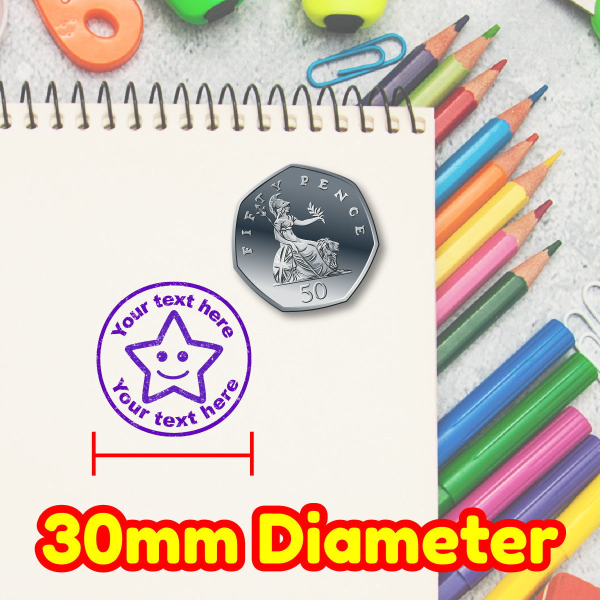 Personalised Stamp Star Smile 30mm Self inking stamper for School Teachers, Parents and Nursery