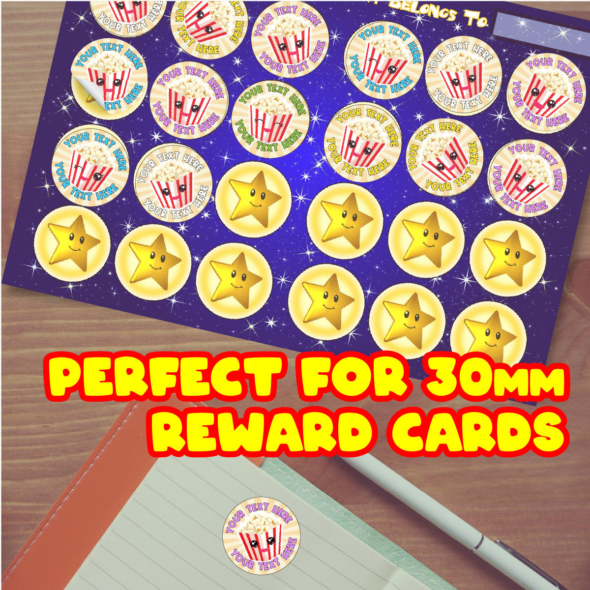 120 Popcorn Scented Personalised Stickers - Personalised 30 mm Scented Stickers - For Teachers Nursery Parents