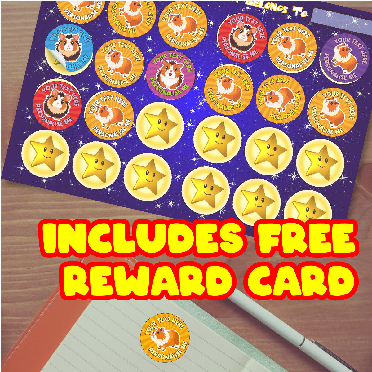144 Personalised Guinea Pigs 30mm Reward Stickers for School Teachers, Parents