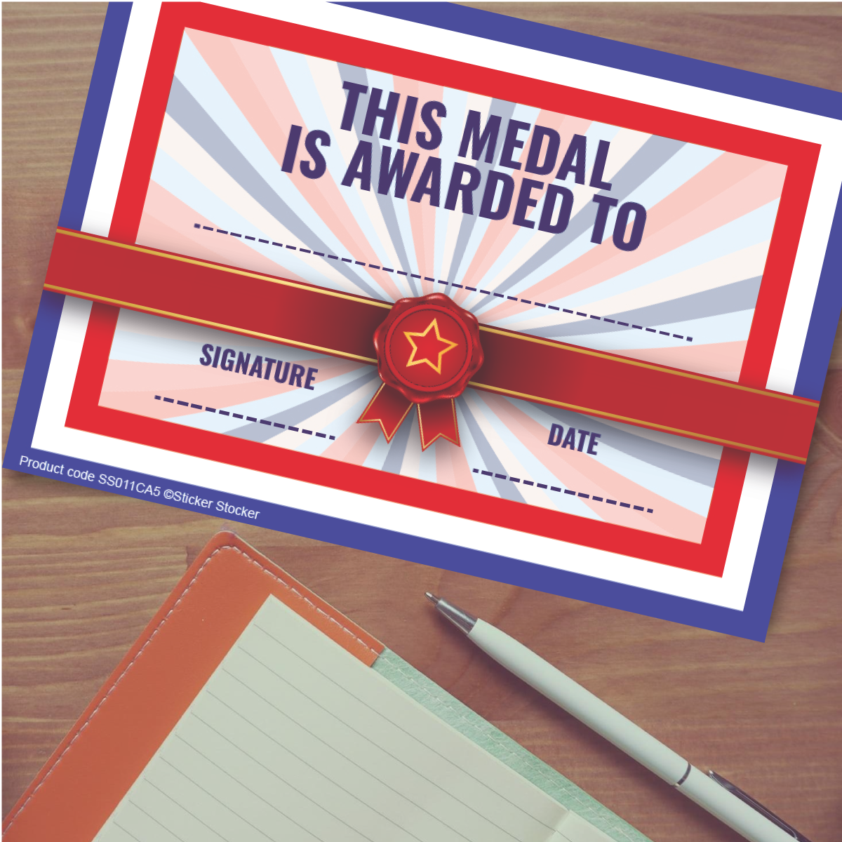 Sticker Stocker -30 Medal Award certificates for school teachers, 250gsm A5 silk finish card
