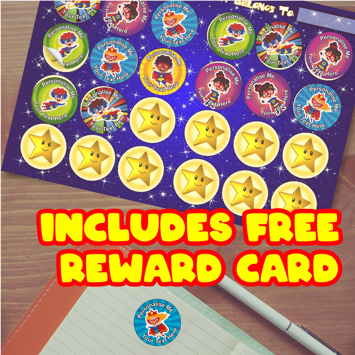 Sticker Stocker - 144 Personalised 30mm Superhero Kids Reward Stickers for School Teachers, Parents and Nursery
