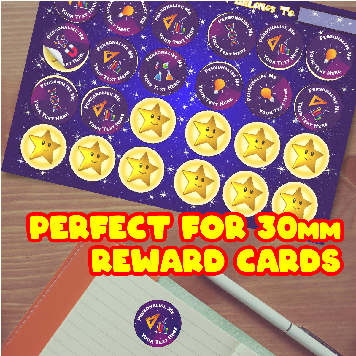 Sticker Stocker 144 Science Symbols Personalised 30mm Reward Stickers for School Teachers, Parents and Nursery