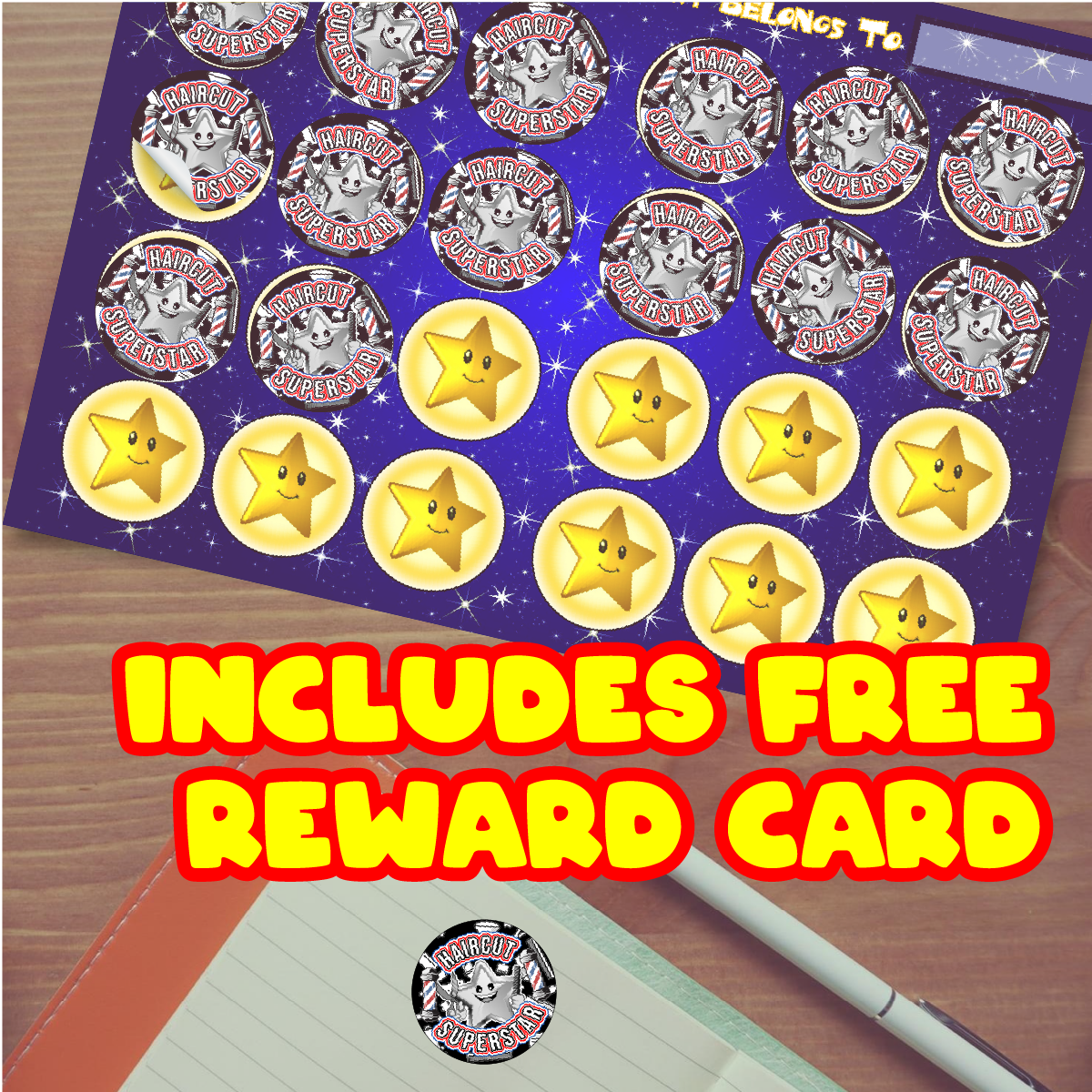 144 Barber Haircut Superstar 30 mm Reward Stickers for Children, Parents, Barbers, Hairdressers