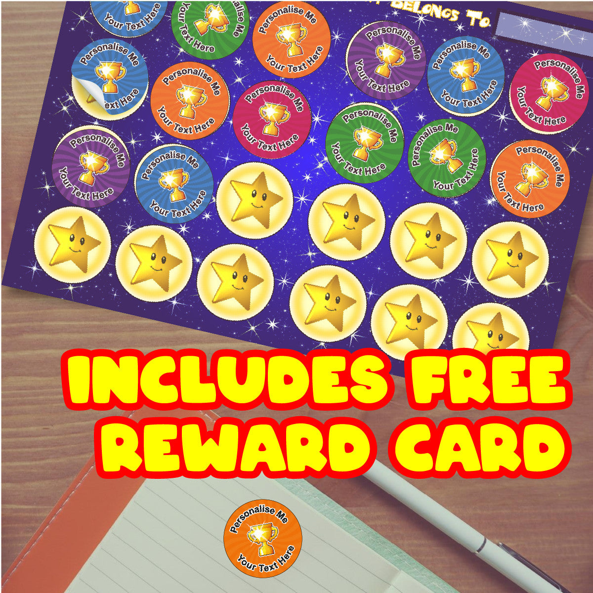 Sticker Stocker 144 Golden Trophy Personalised 30 mm Reward Stickers for School Teachers, Parents and Nursery