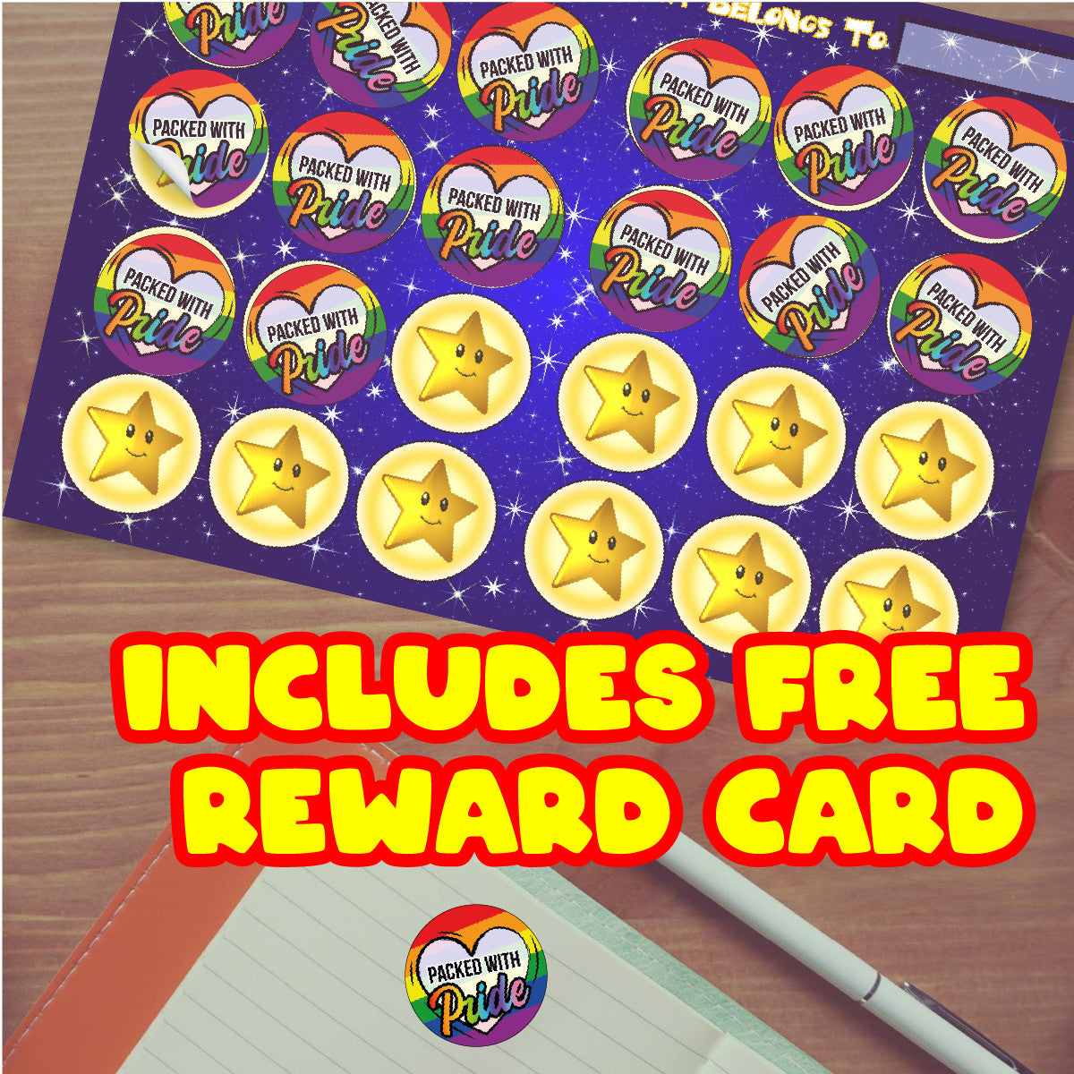 Sticker Stocker - 144 Colourful LGBT Packed With Pride Hearts 30mm Glossy Stickers