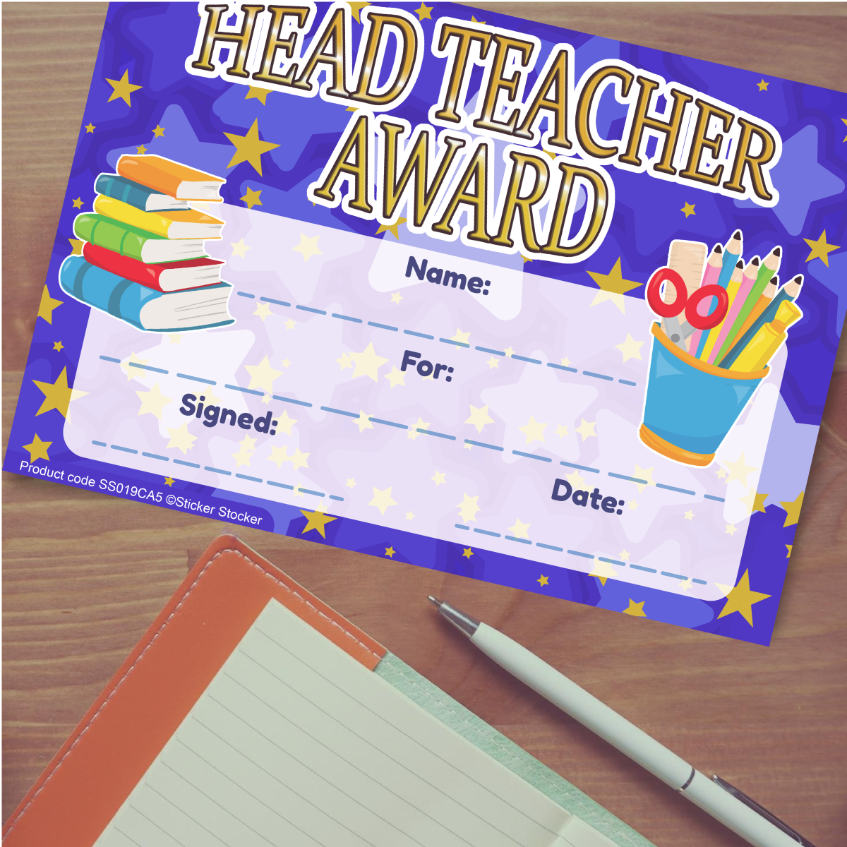 Sticker Stocker 30 Head Teacher Award certificates for school teachers, 250gsm A5 silk finish card