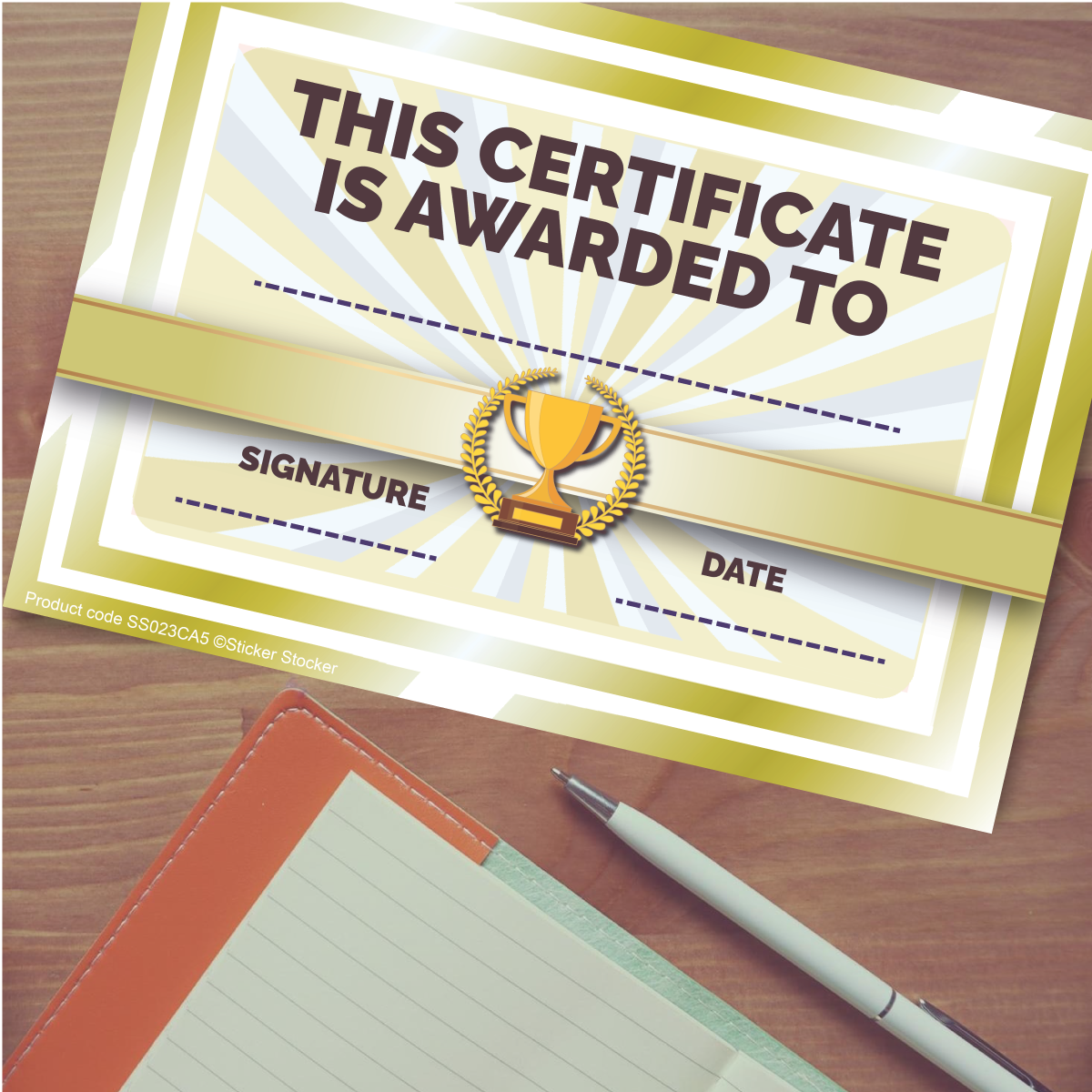 Sticker Stocker - 30 Trophy Award certificates for school teachers, 250gsm A5 silk finish card