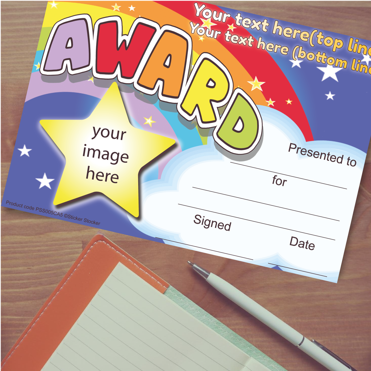 Sticker Stocker Personalised Rainbow Award for school teachers, A5 silk finish Photo Paper