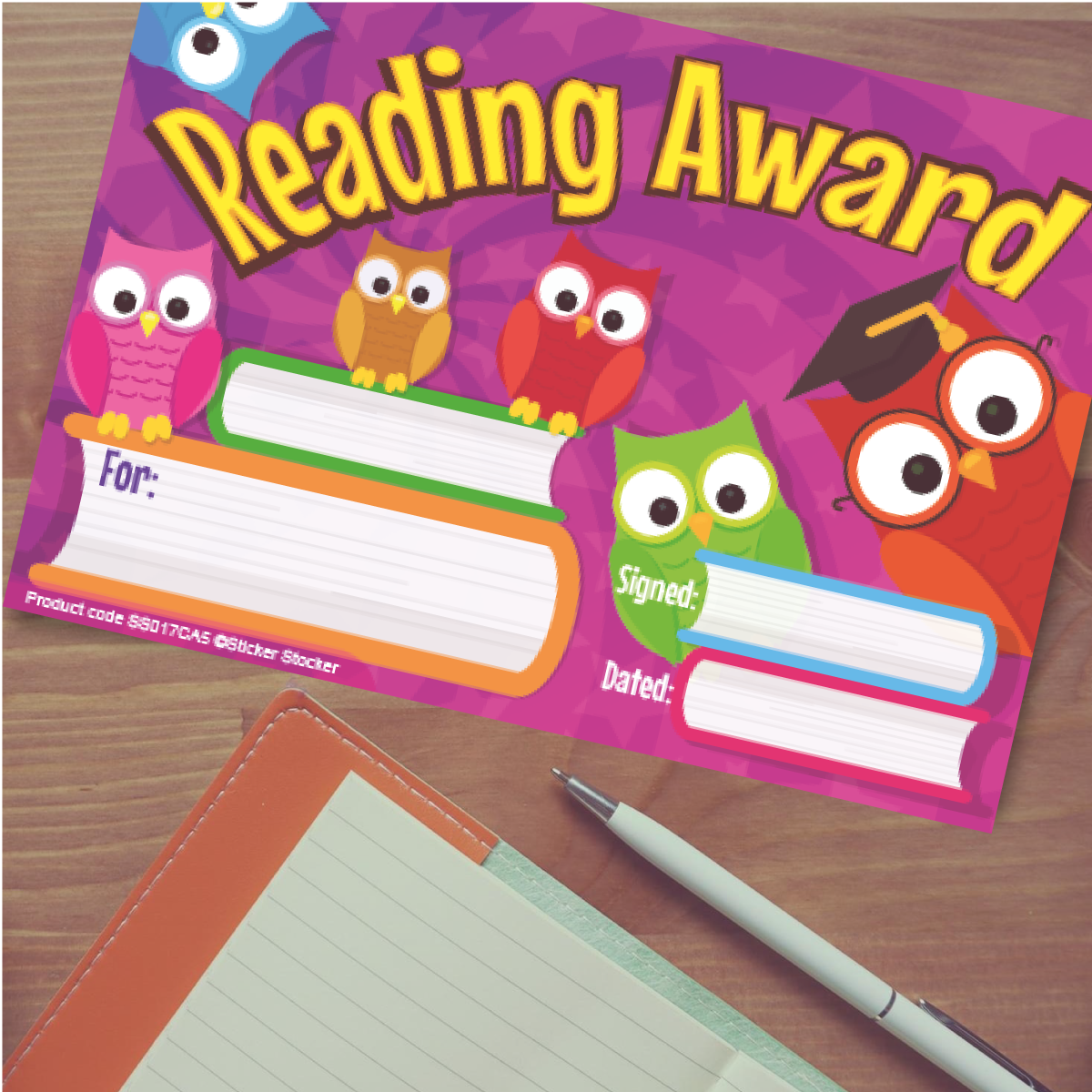 30 Reading Owls Award certificates for school teachers, 250gsm A5 silk finish card