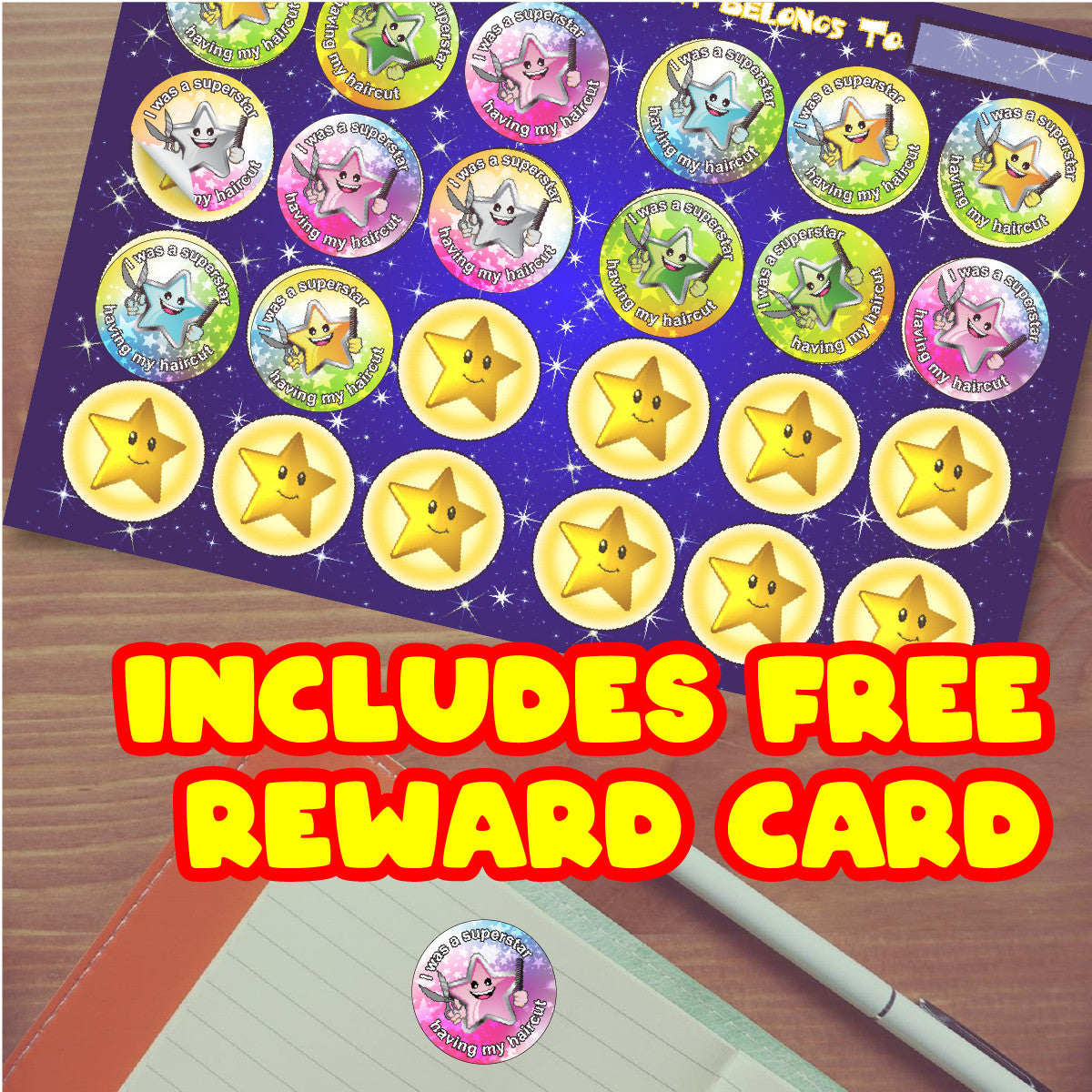 Sticker Stocker - 144 Haircut Superstar 30 mm Reward Stickers for Hairdressers and Barbers