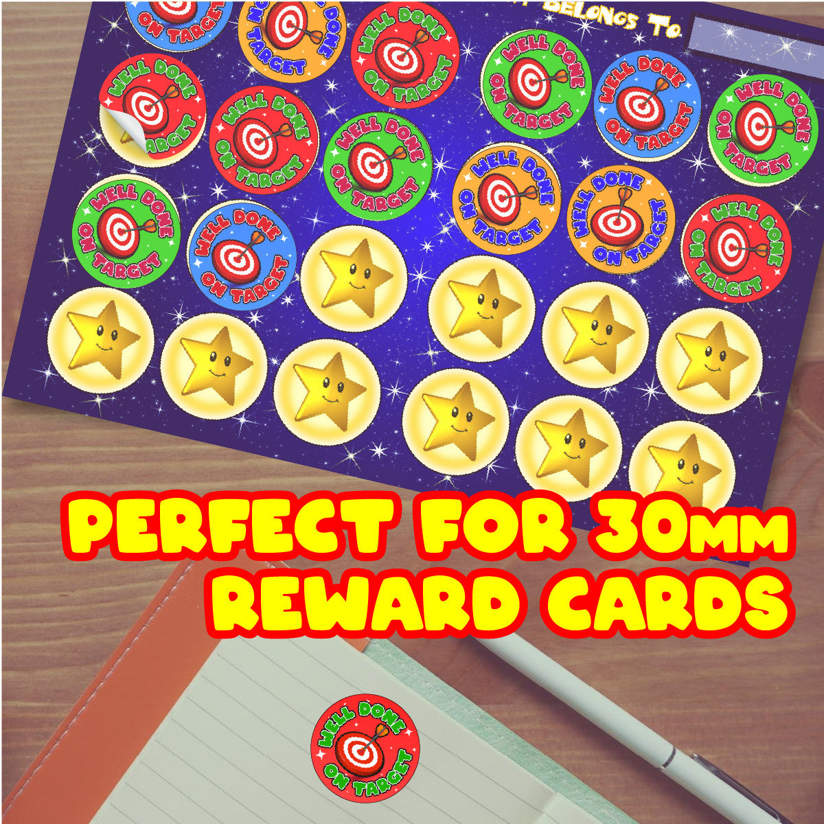 Sticker Stocker -144 On Target 30mm - Glossy Reward Stickers for Teachers & Parents
