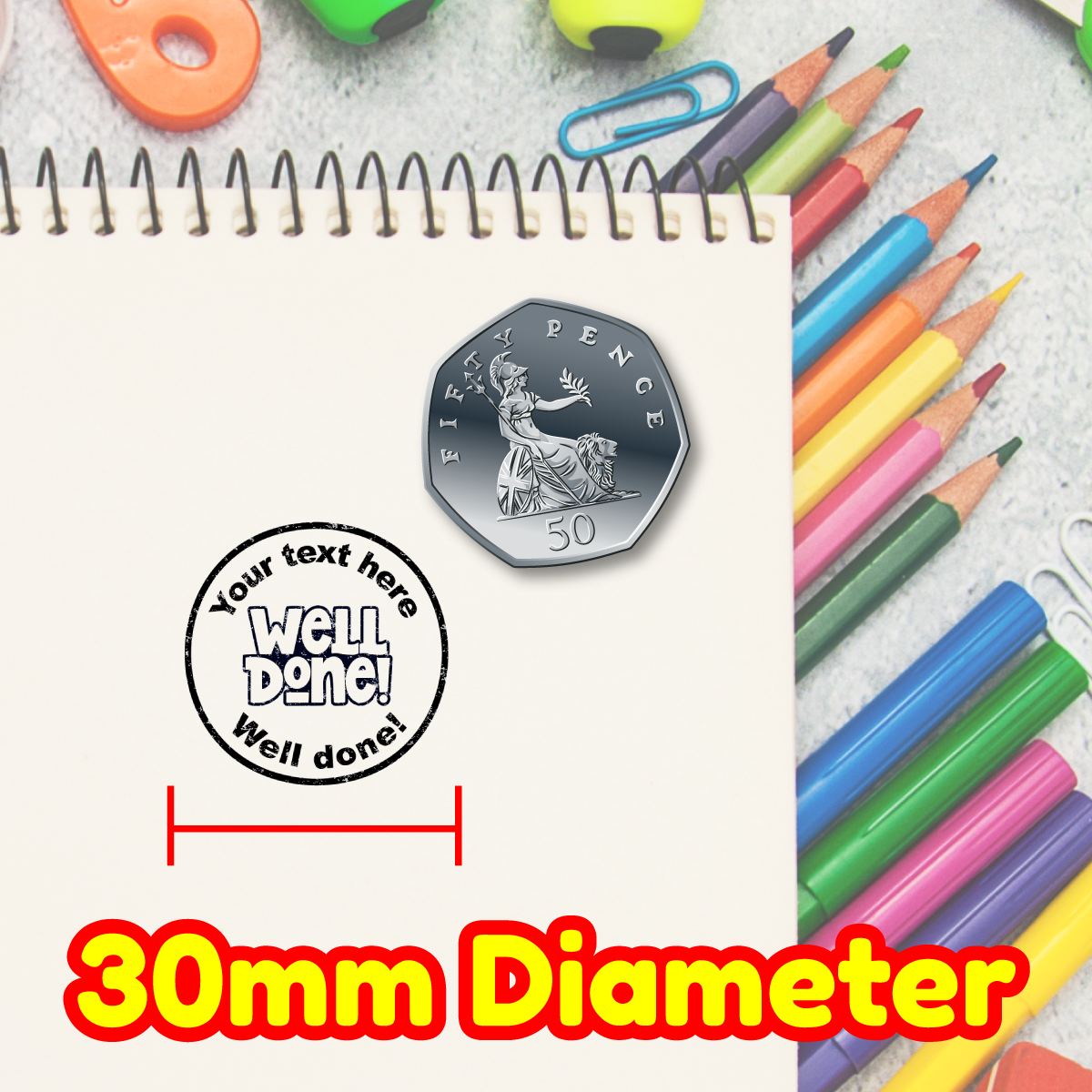 Sticker Stocker - Personalised Stamp Well Done 30mm Self inking stamper for School Teachers, Parents and Nursery