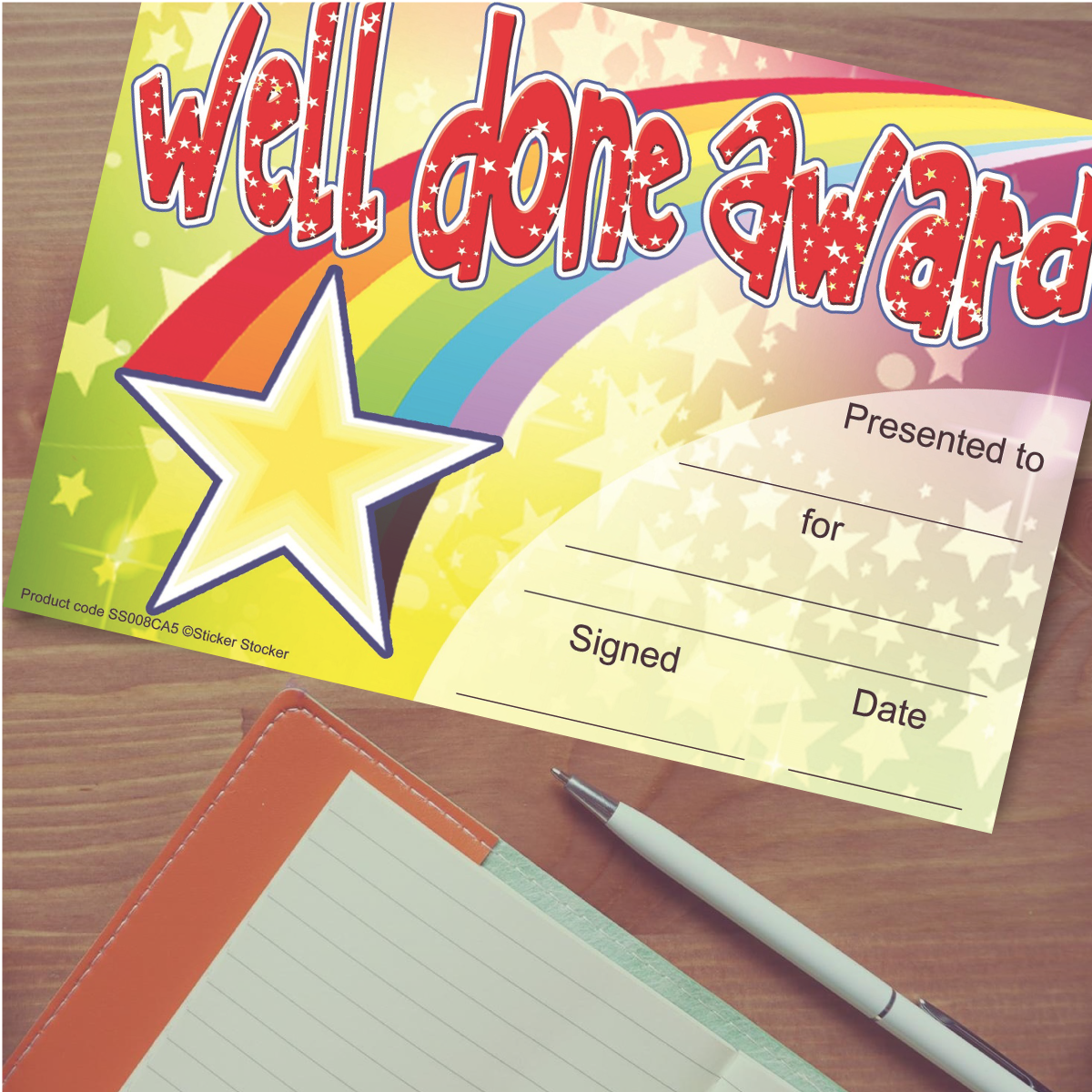 Sticker Stocker 30 Well Done Award certificates for school teachers, 250gsm A5 silk finish card