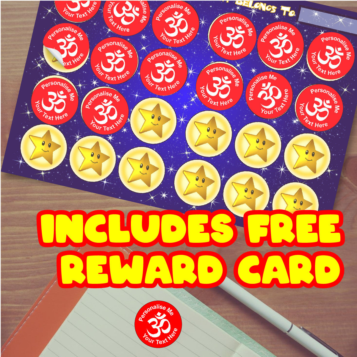 Sticker Stocker - 144 Personalised Hindu Om 30mm Reward Stickers for School Teachers, Parents and Nursery