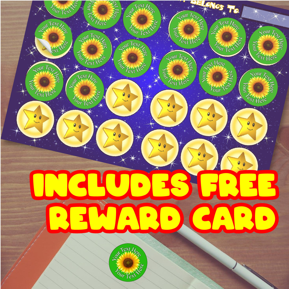 Sticker Stocker - 144 Sunflower on Green Personalised 30 mm Glossy Stickers Crafting Gift Packaging Seal Labels