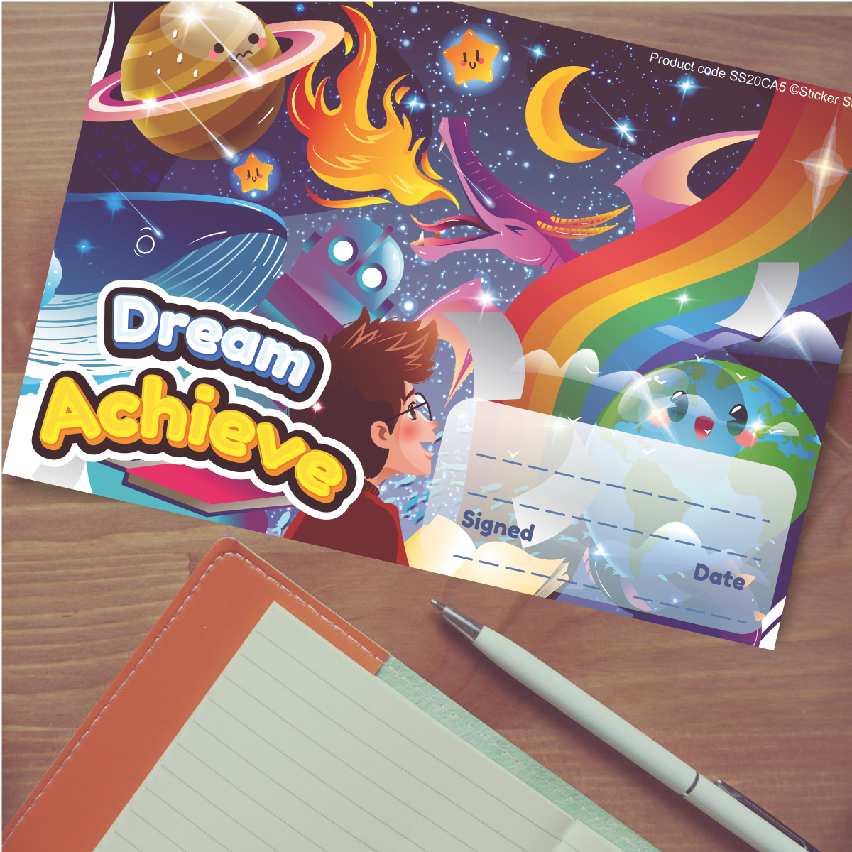 30 Dream Achieve Award certificates for school teachers, 250gsm A5 silk finish card