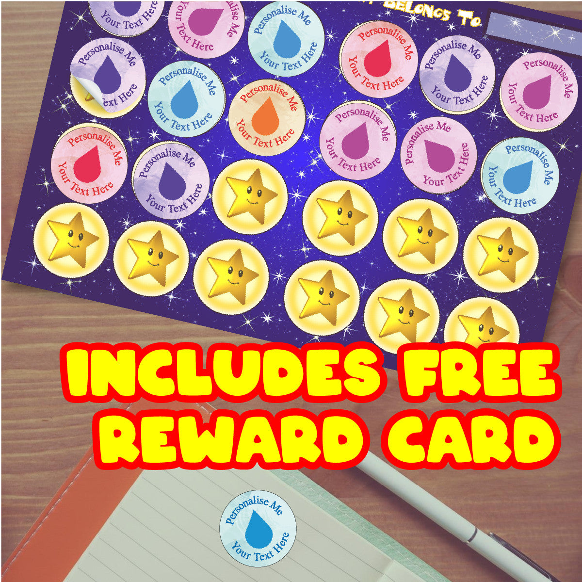 144 Colourful Droplets Personalised 30mm Reward Stickers for School Teachers