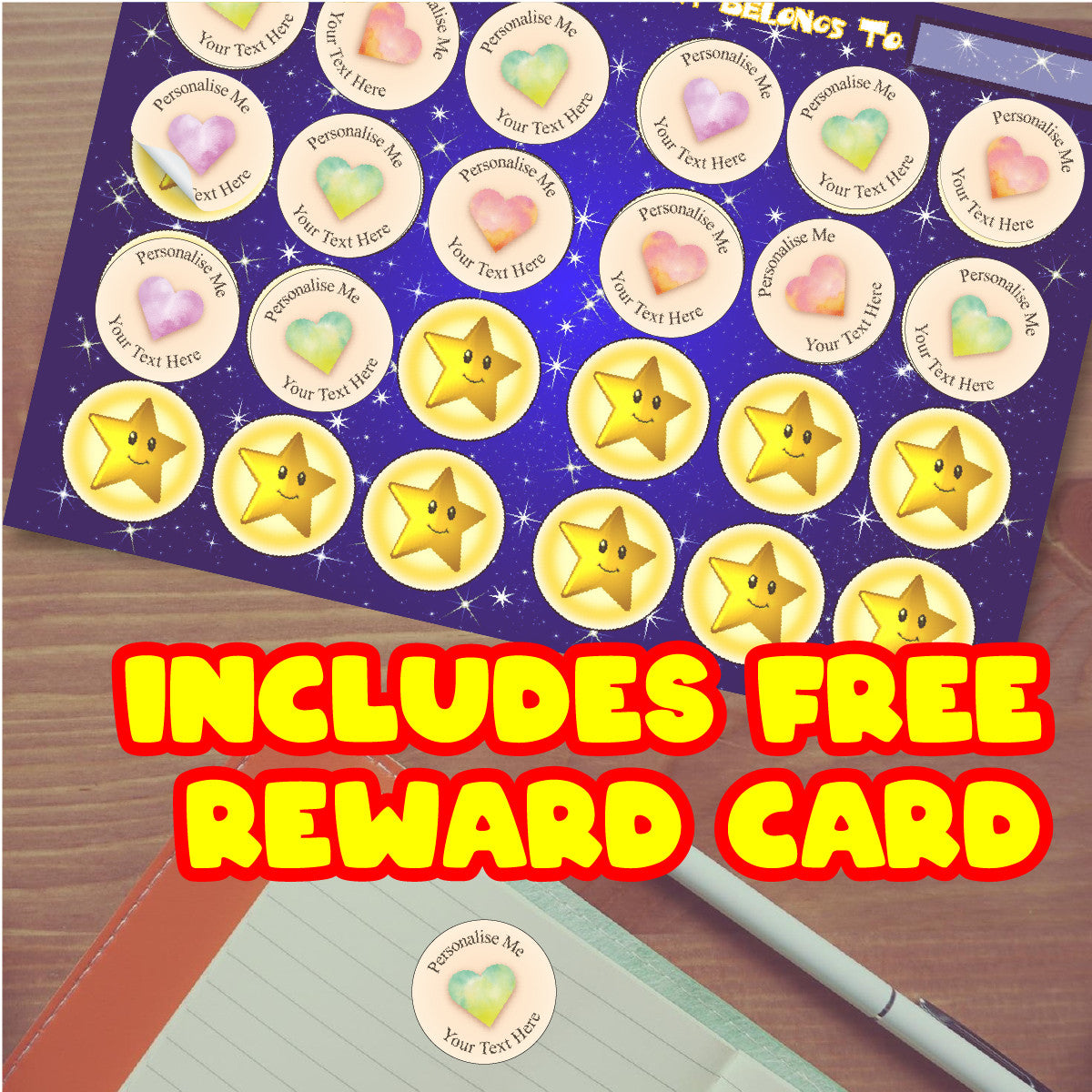 Sticker Stocker - 144 Personalised 30mm Painted Hearts Reward Stickers for School Teachers, Parents and Nursery