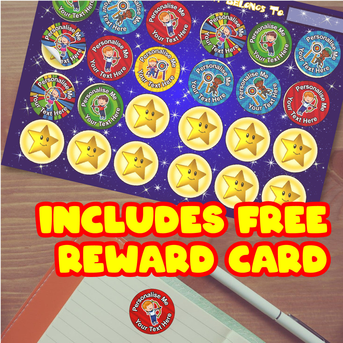 Sticker Stocker 144 On Target Archery Themed Personalised 30mm Reward Stickers for School Teachers, Parents and Nursery