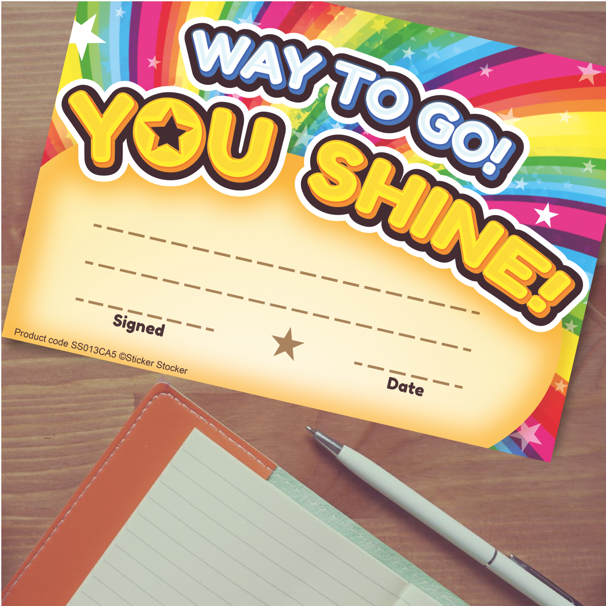Sticker Stocker - 30 Way to go, You Shine certificates for school teachers, 250gsm A5 silk finish card