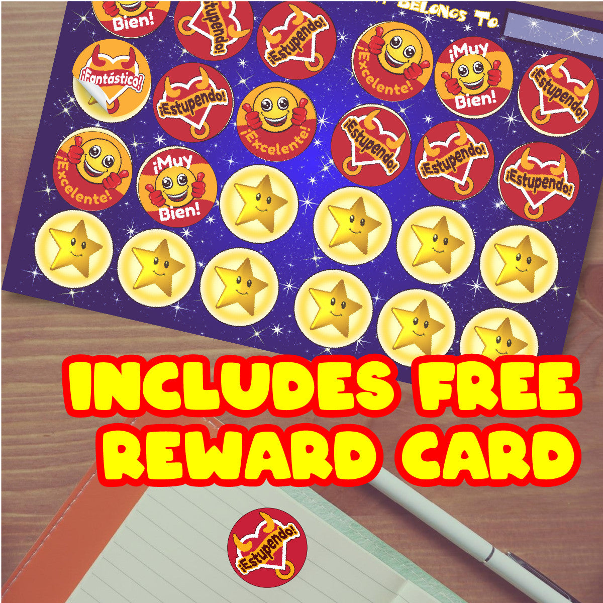 Sticker Stocker - 144 Super Spanish Praise Word Stickers - 30mm Glossy Reward Stickers for Teachers & Parents