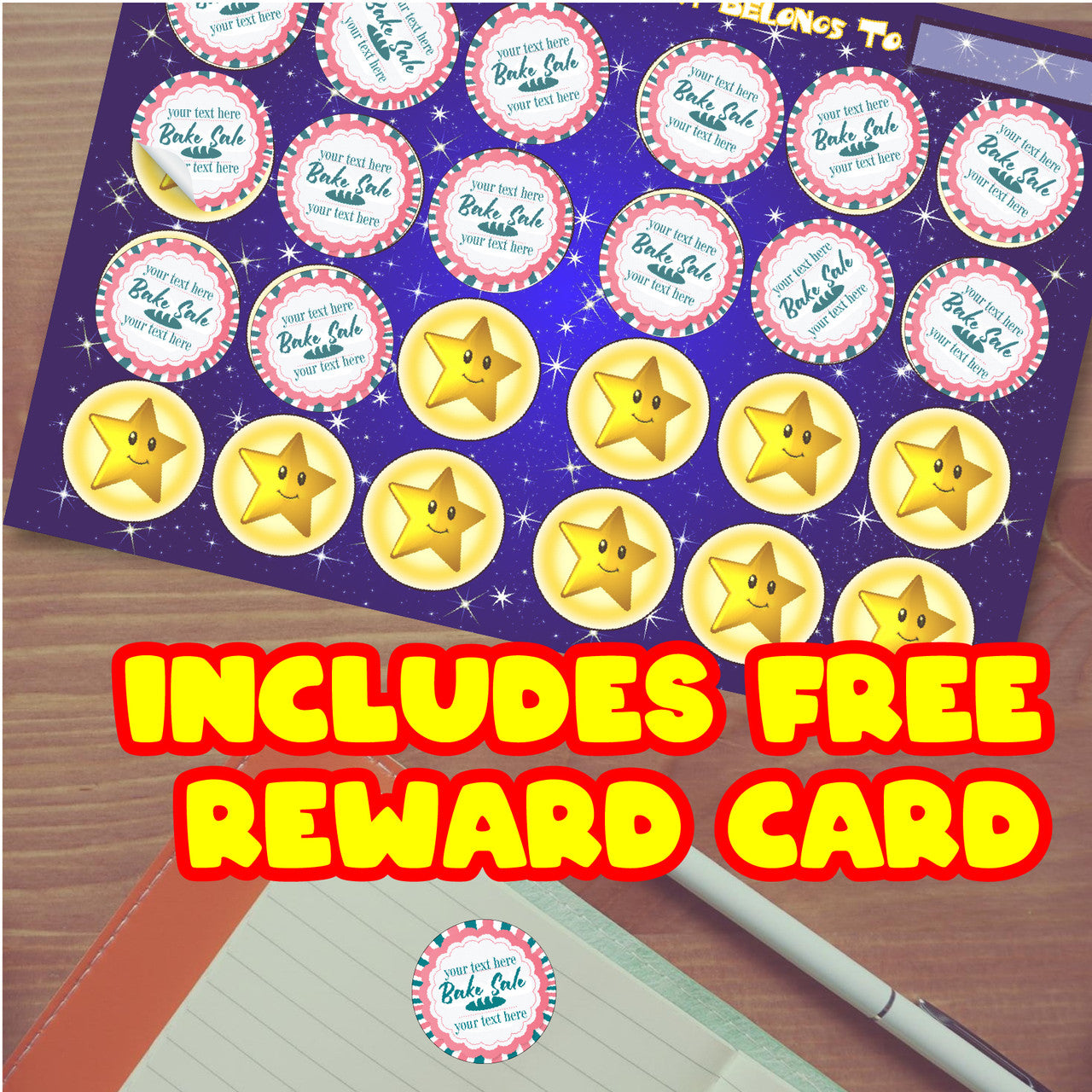 144 Personalised Bake Sale 30mm Glossy Stickers Labels